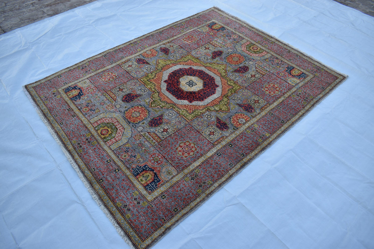 5x7 Mamluk Design Unique Piece- Afghan Oriental Area Rug- Hand Knotted Pure Wool Rug, Best For Living Room, Dinning Room and Bed Room