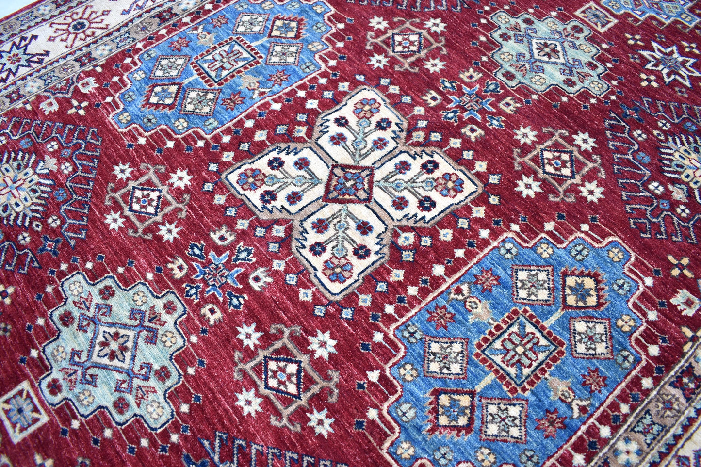 6x8 Kazakh Unique Afghan Area Rug – Wool Rug – Handmade Soft wool Rug - Hand Knotted Modern Décor Rug - Living Room Rug – Bedroom Rug