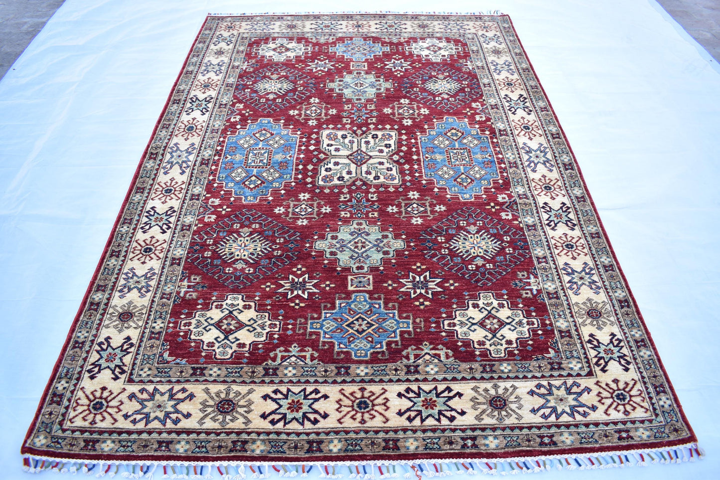 6x8 Kazakh Unique Afghan Area Rug – Wool Rug – Handmade Soft wool Rug - Hand Knotted Modern Décor Rug - Living Room Rug – Bedroom Rug