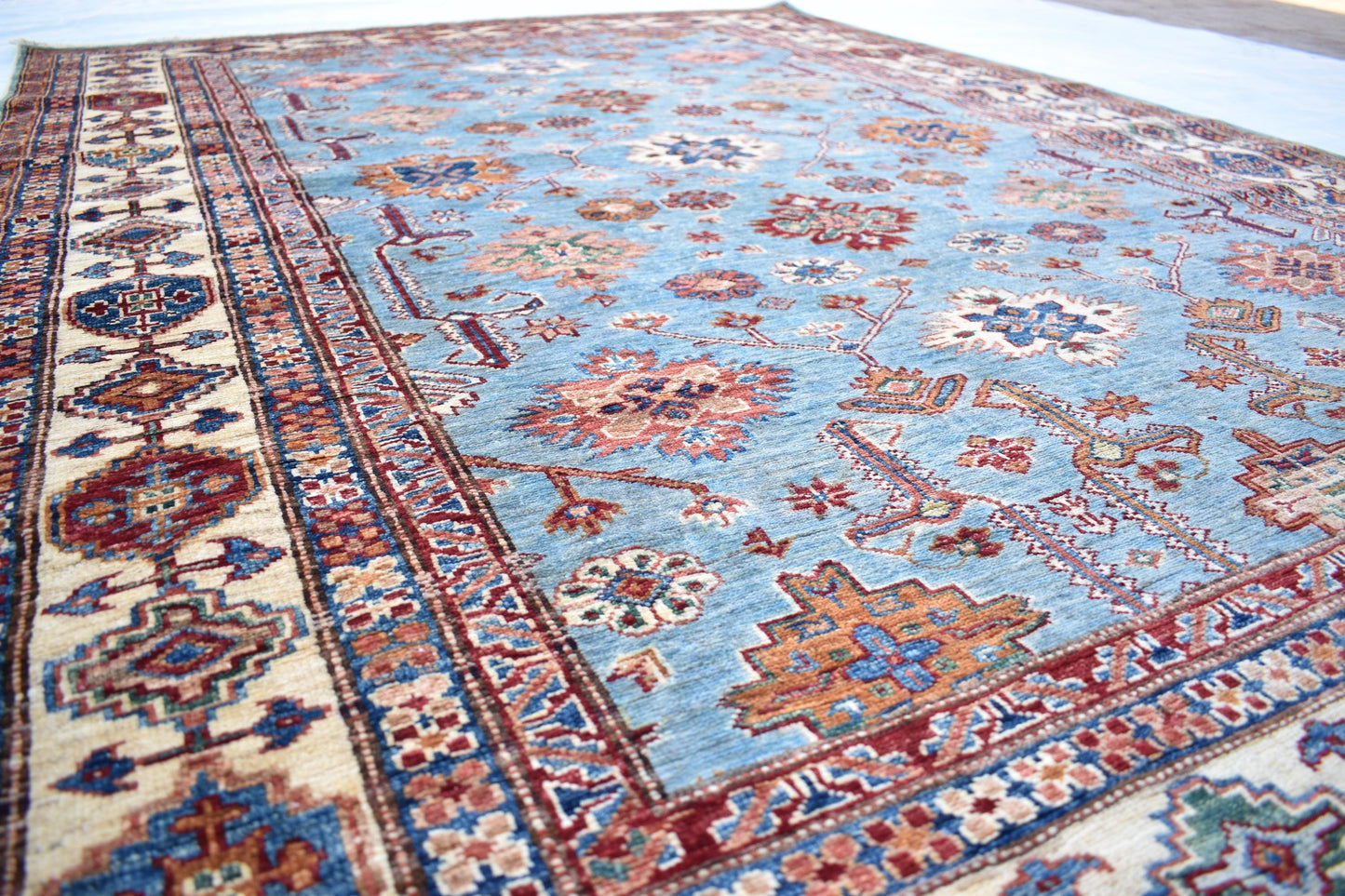 6x8 Gray w/ White Borders Sweater Oriental Rug– Wool Rug – Handmade Soft wool Rug- Hand Knotted Modern Décor Rug- Living Room Rug– Bedroom Rug