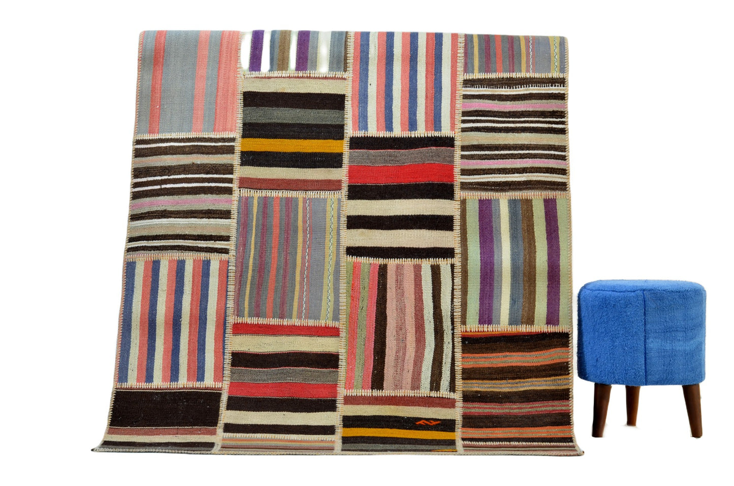 Authentic Handcrafted Turkish Patchwork kilim Rug – Rustic Charm