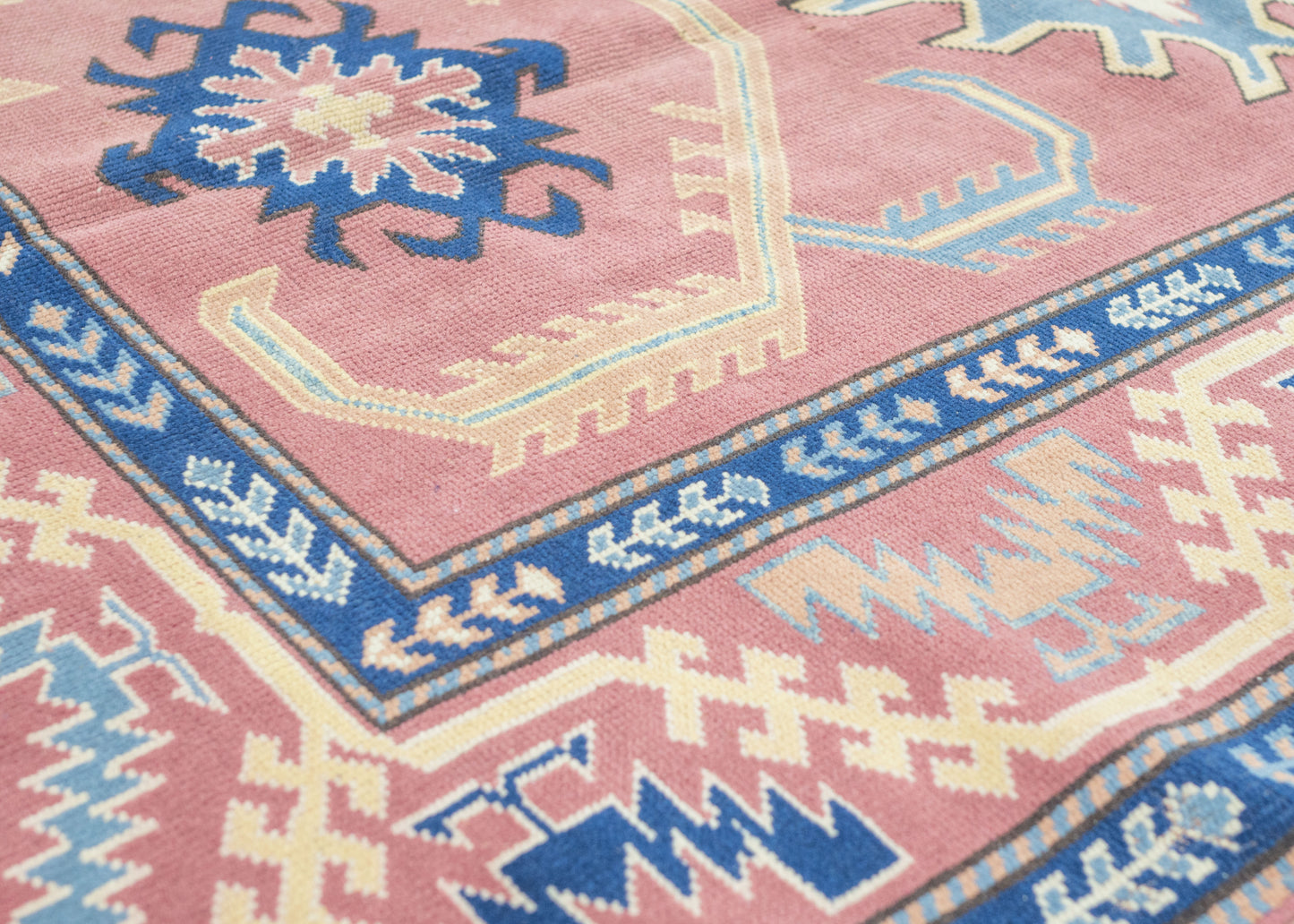 143x195 cm (4.7x6.4 ft) Anatolian Rug – Handwoven Pomegranate Red & Midnight Blue Wool Carpet