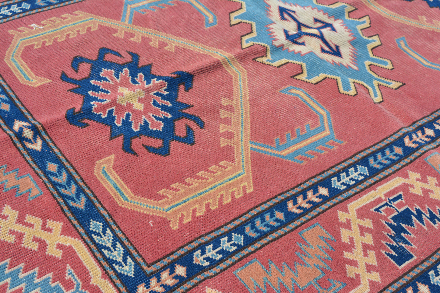 143x195 cm (4.7x6.4 ft) Anatolian Rug – Handwoven Pomegranate Red & Midnight Blue Wool Carpet