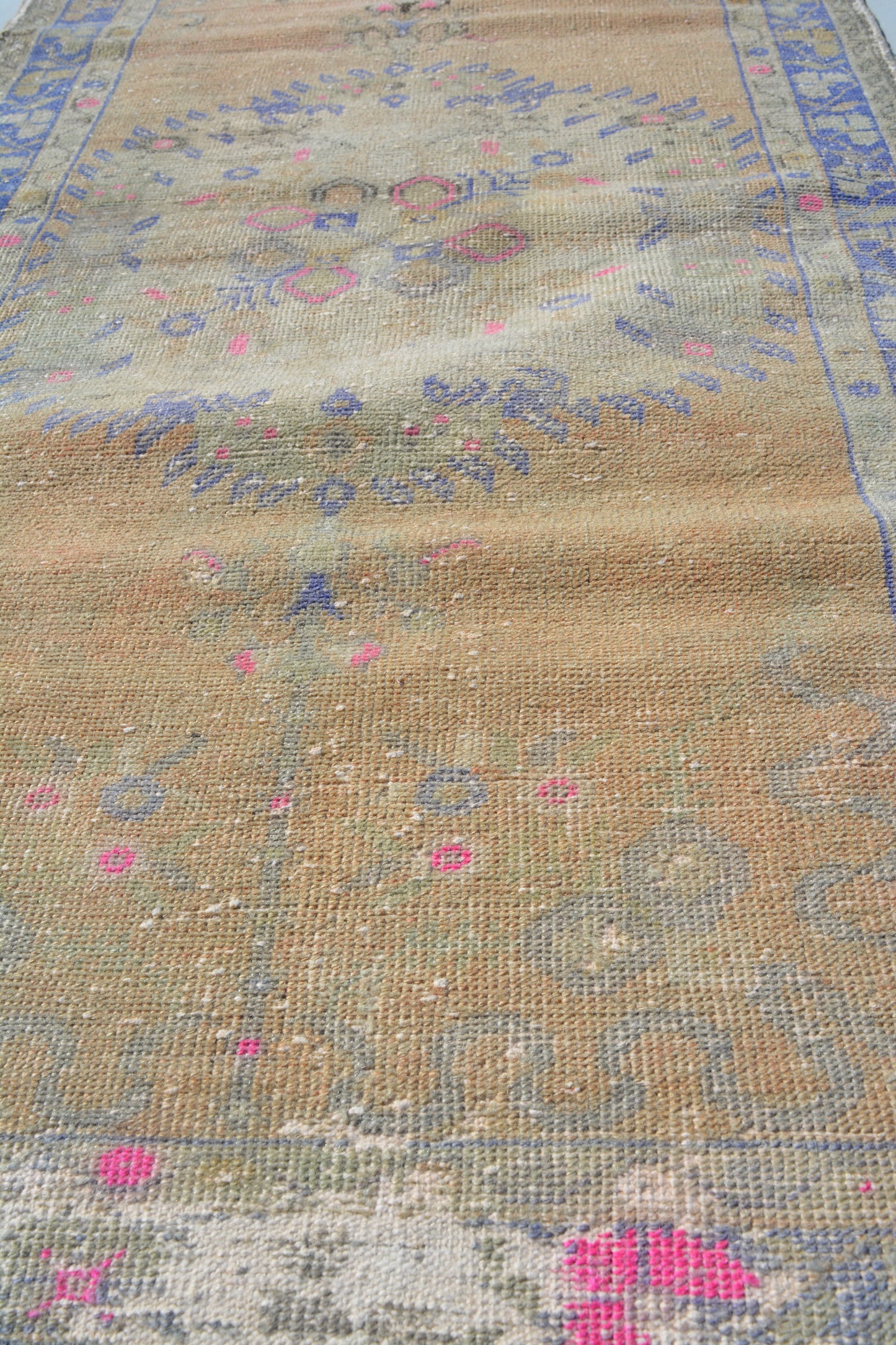 100x190 cm (3.3x6.2 ft) Anatolian Rug – Handwoven Beige & Sky Blue Wool Carpet
