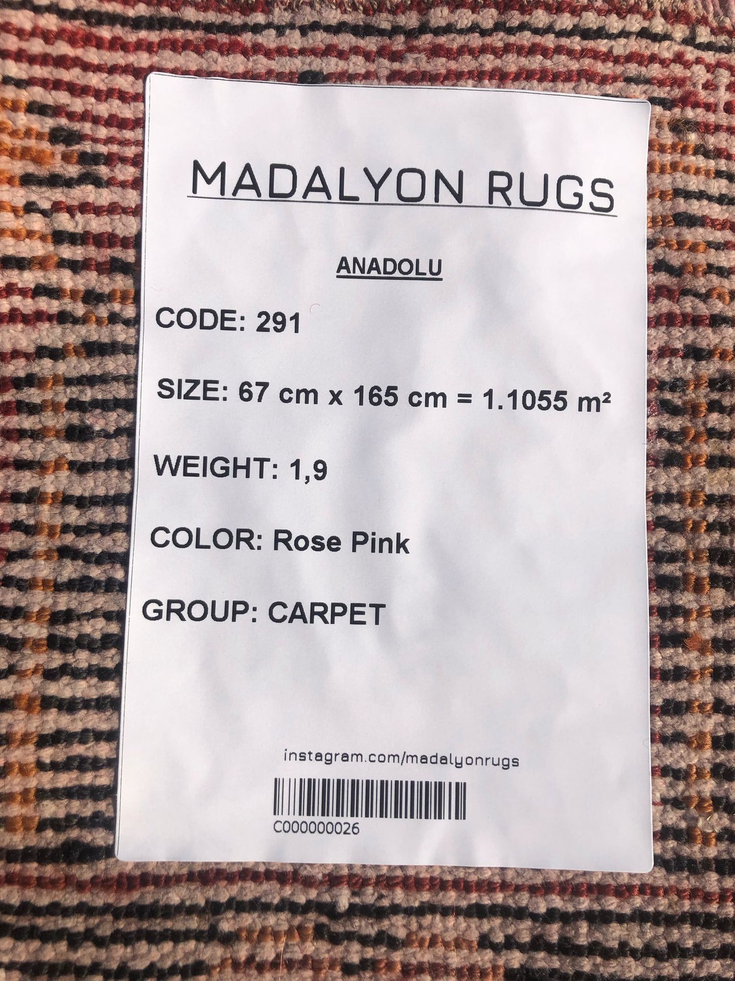 67x165 cm (2.2x5.4 ft) Anatolian Rug – Handwoven Dusty Rose Wool Carpet