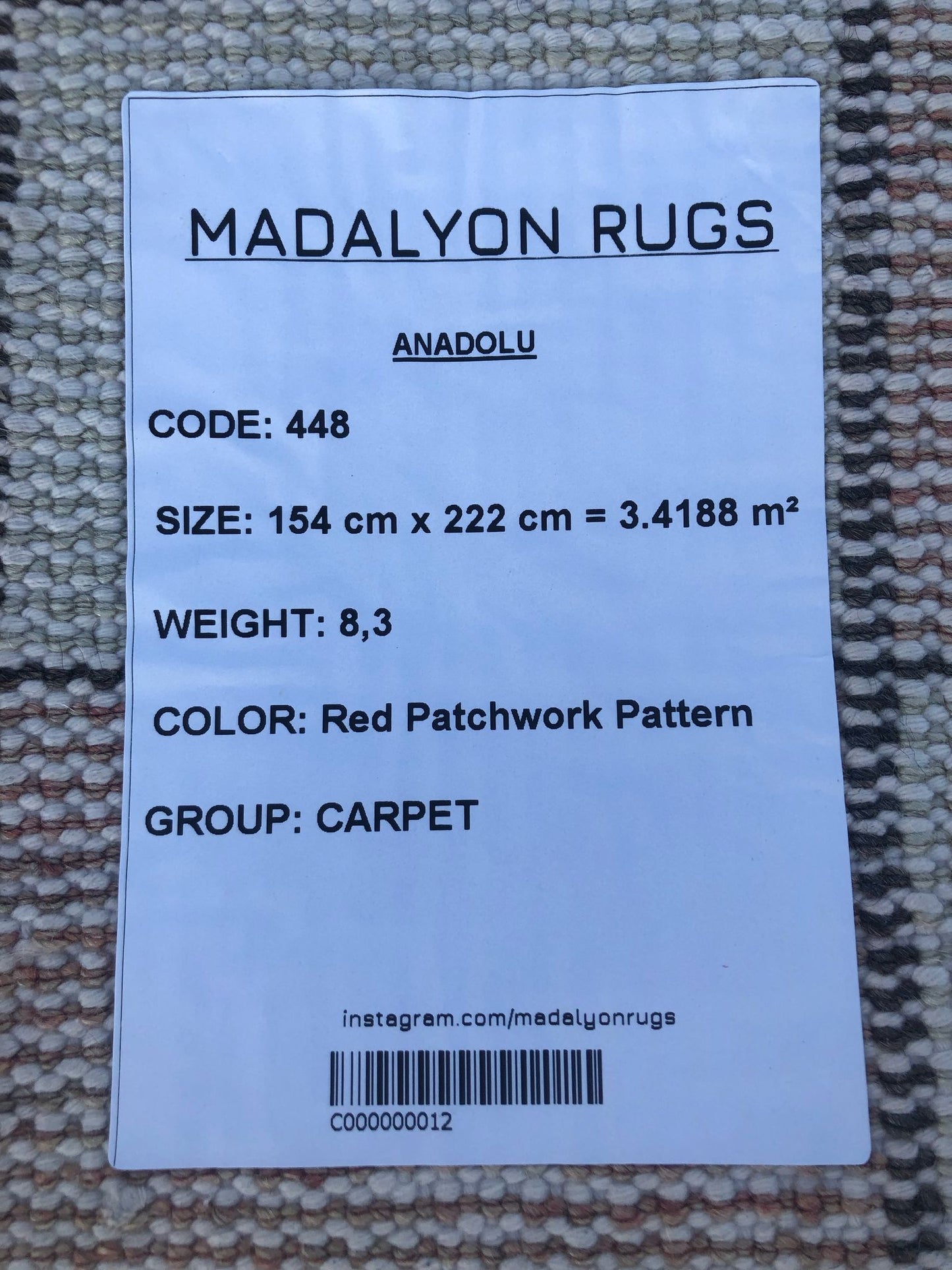 154x222 cm (5.1x7.3 ft) Anatolian Rug – Handwoven Red Patchwork Wool Carpet
