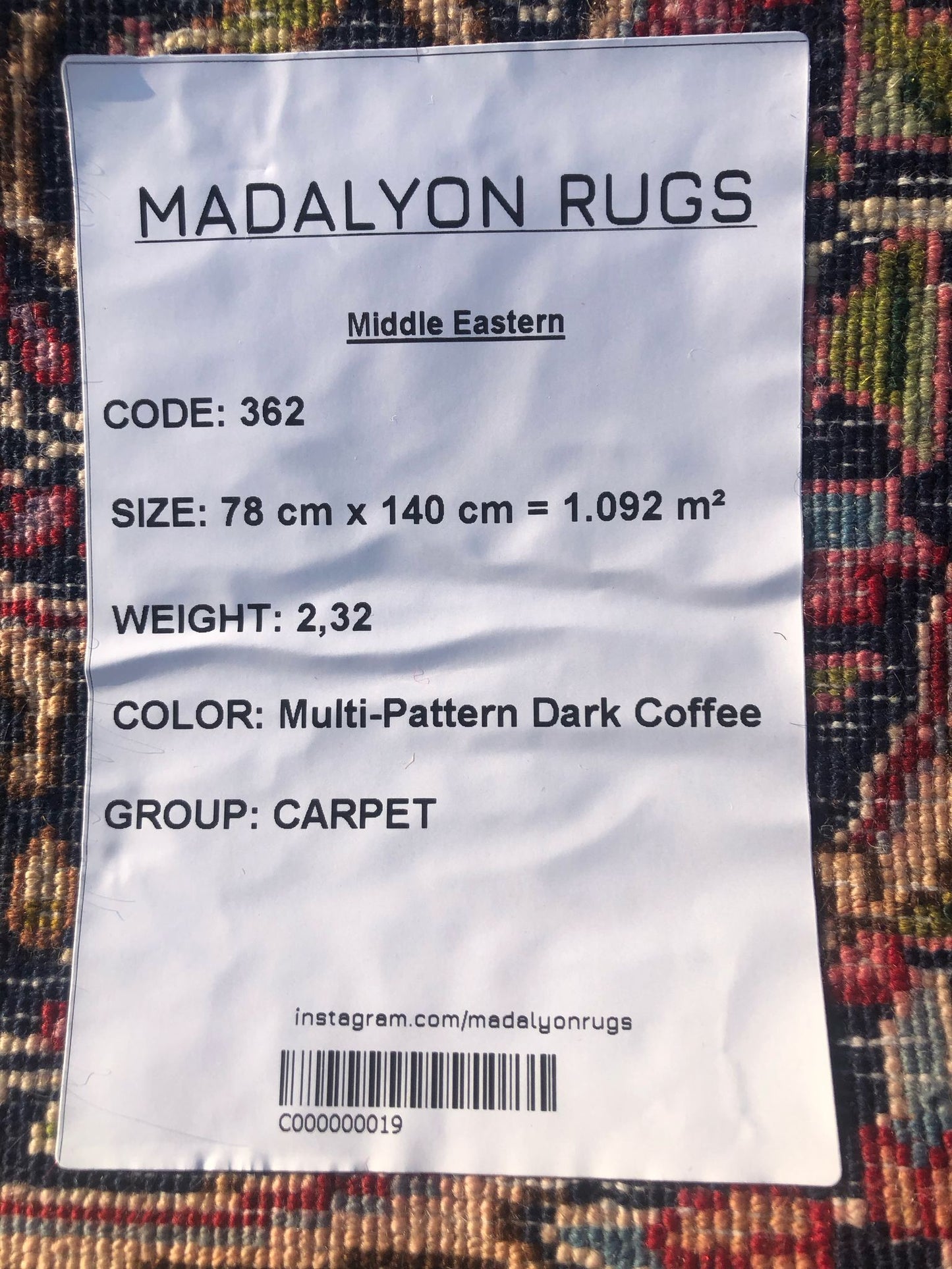 78x140 cm (2.6x4.6 ft) Eastern Rug – Handwoven Dark Coffee Multi-Pattern Wool Carpet