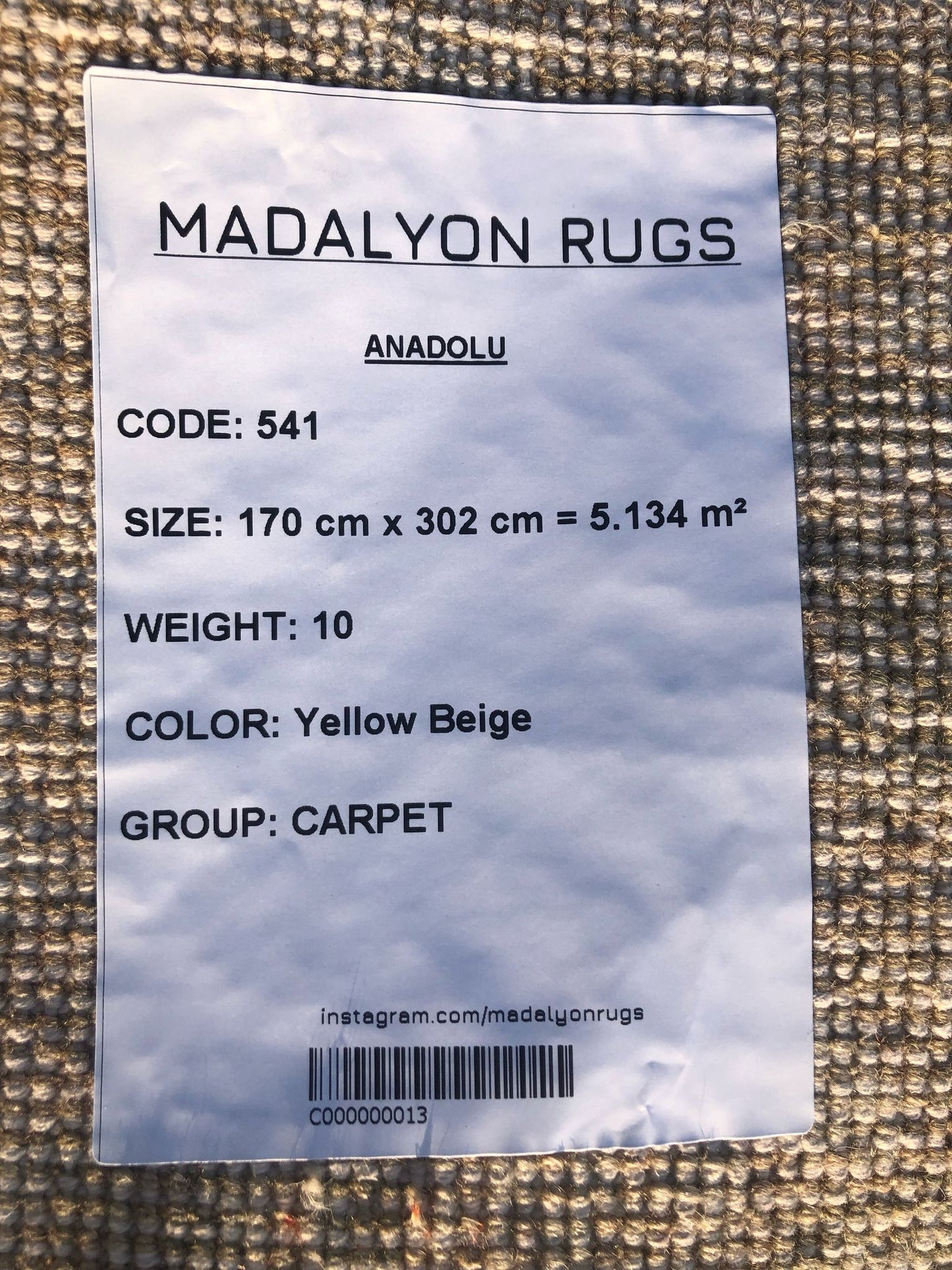 170x302 cm (5.6x9.9 ft) Anatolian Rug – Handwoven Yellow & Beige Wool Carpet