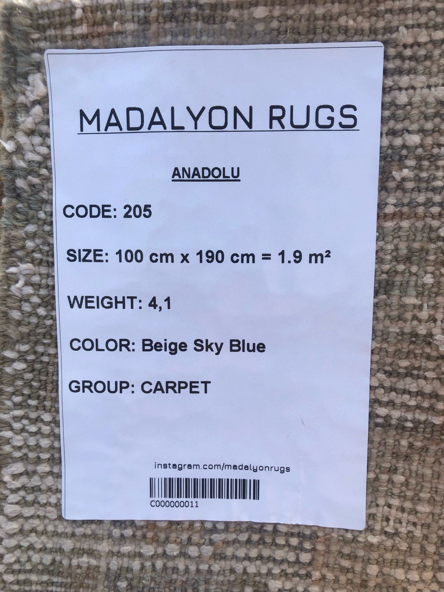 100x190 cm (3.3x6.2 ft) Anatolian Rug – Handwoven Beige & Sky Blue Wool Carpet