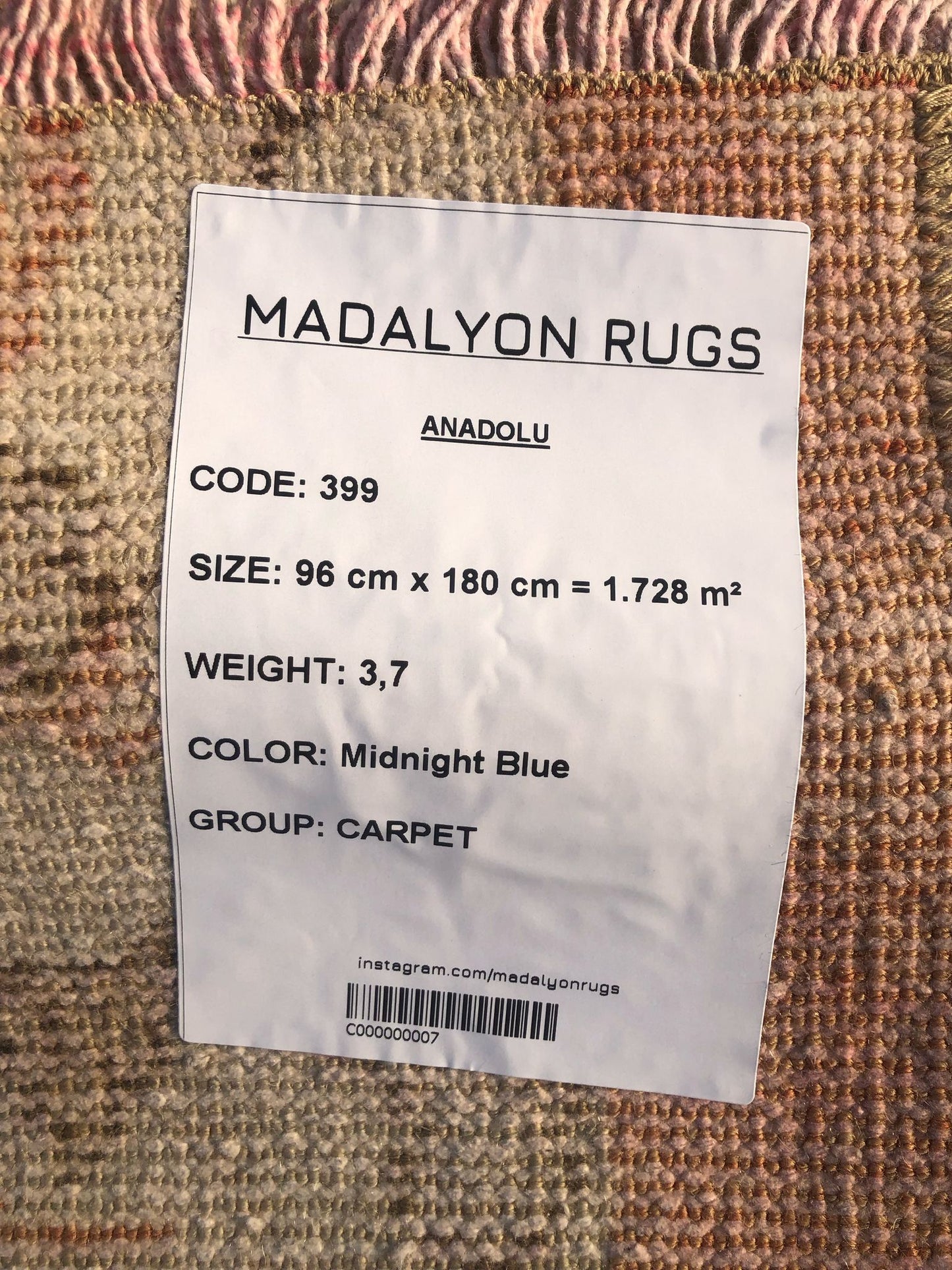 96x180 cm (3.1x5.9 ft) Anatolian Rug – Handwoven Midnight Blue Wool Carpet