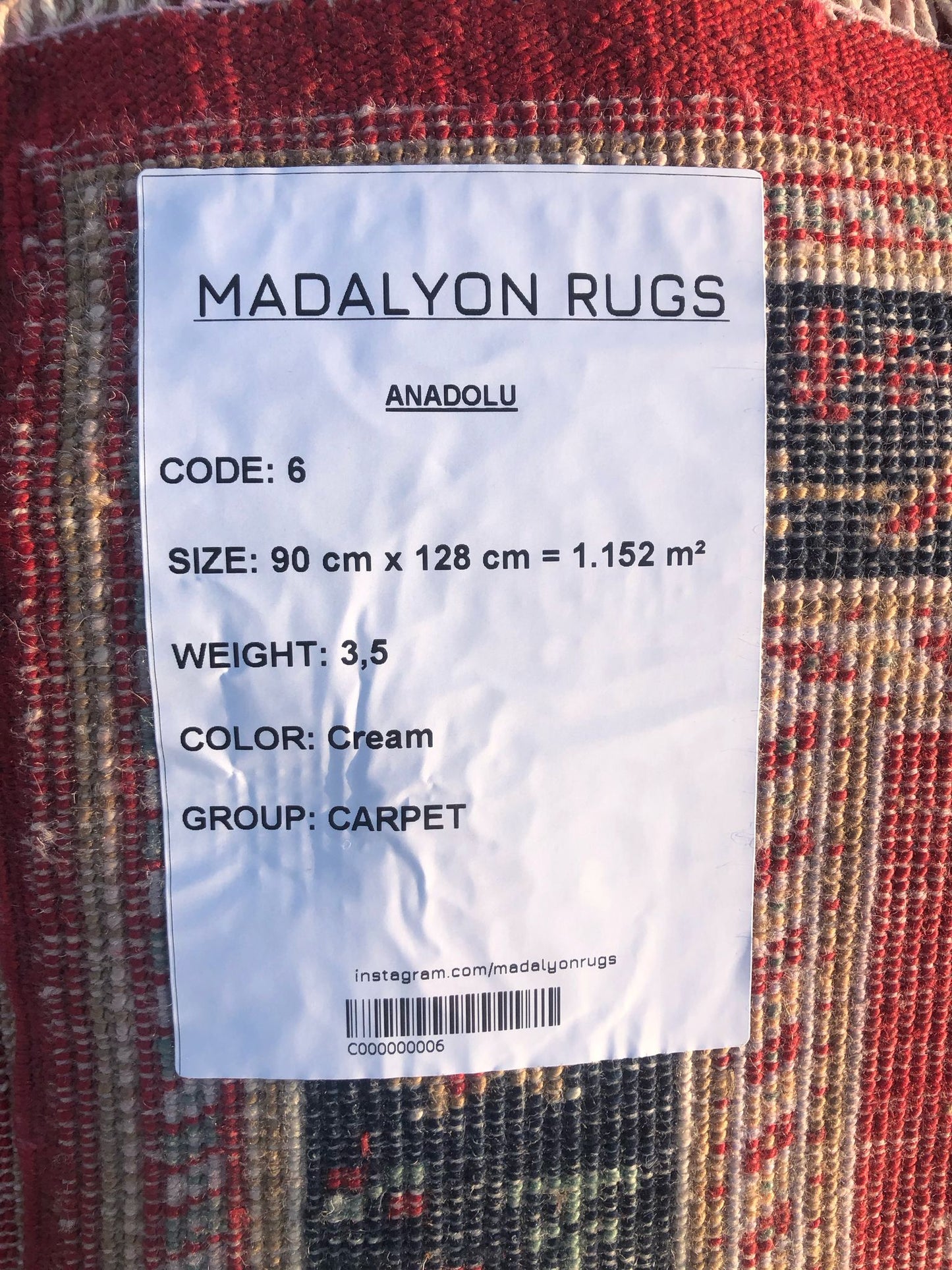 90x128 cm (3x4.2 ft) Anatolian Rug – Handwoven Cream Wool Carpet