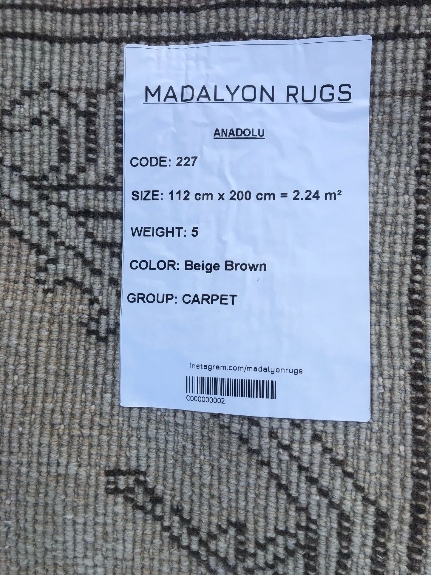 112x200 cm (3.7x6.6 ft) Anatolian Rug – Handwoven Beige Brown Vintage Wool Carpet