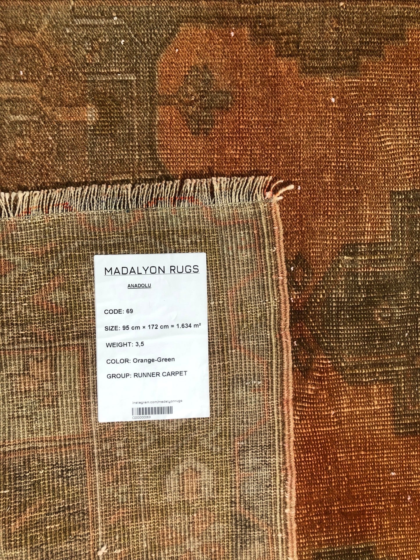 3.1x5.6 ft 🧵 orange Green Anatolian Runner Rug | Handwoven Wool Hallway Carpet
