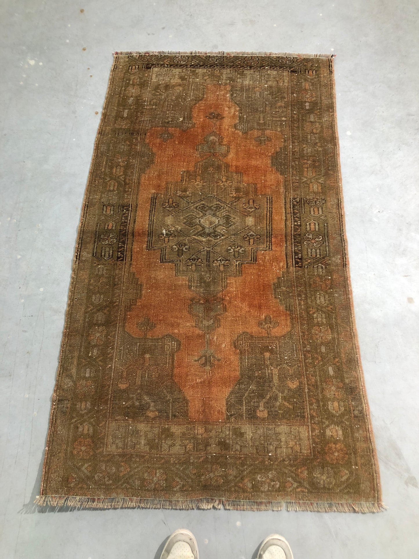 3.1x5.6 ft 🧵 orange Green Anatolian Runner Rug | Handwoven Wool Hallway Carpet