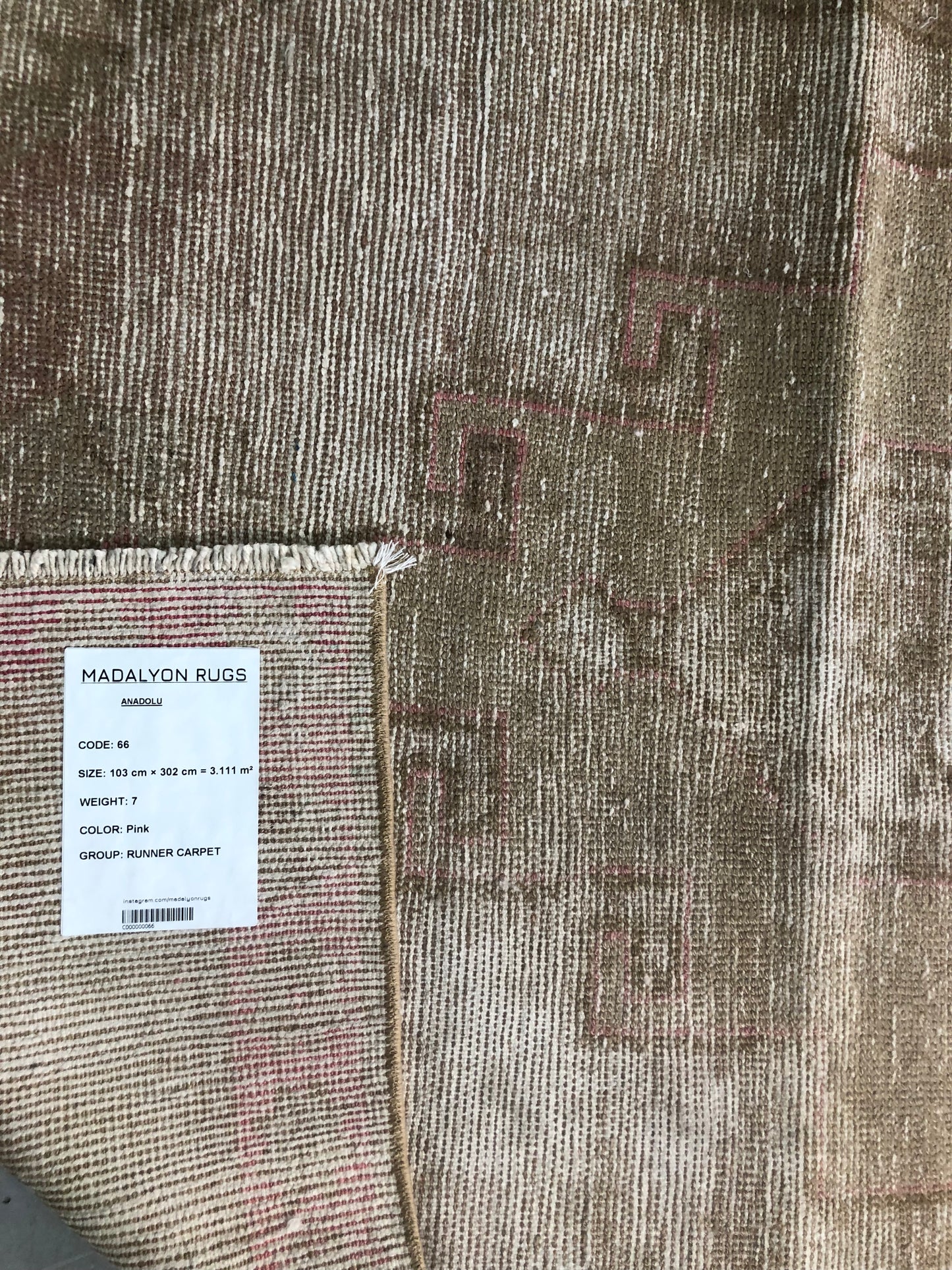 3.4x9.9 ft 🧵 Pink and Bej Anatolian Runner Rug | Handwoven Wool Hallway Carpet