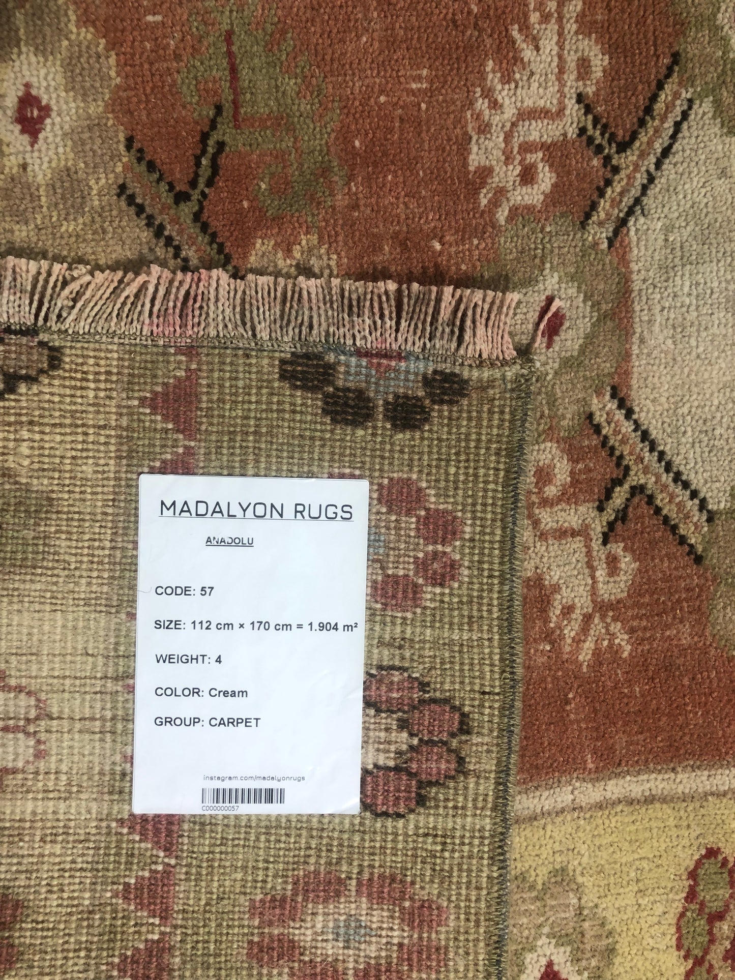 3.7x5.6 ft 🧵 Cream Anatolian Rug | Handwoven Wool Carpet