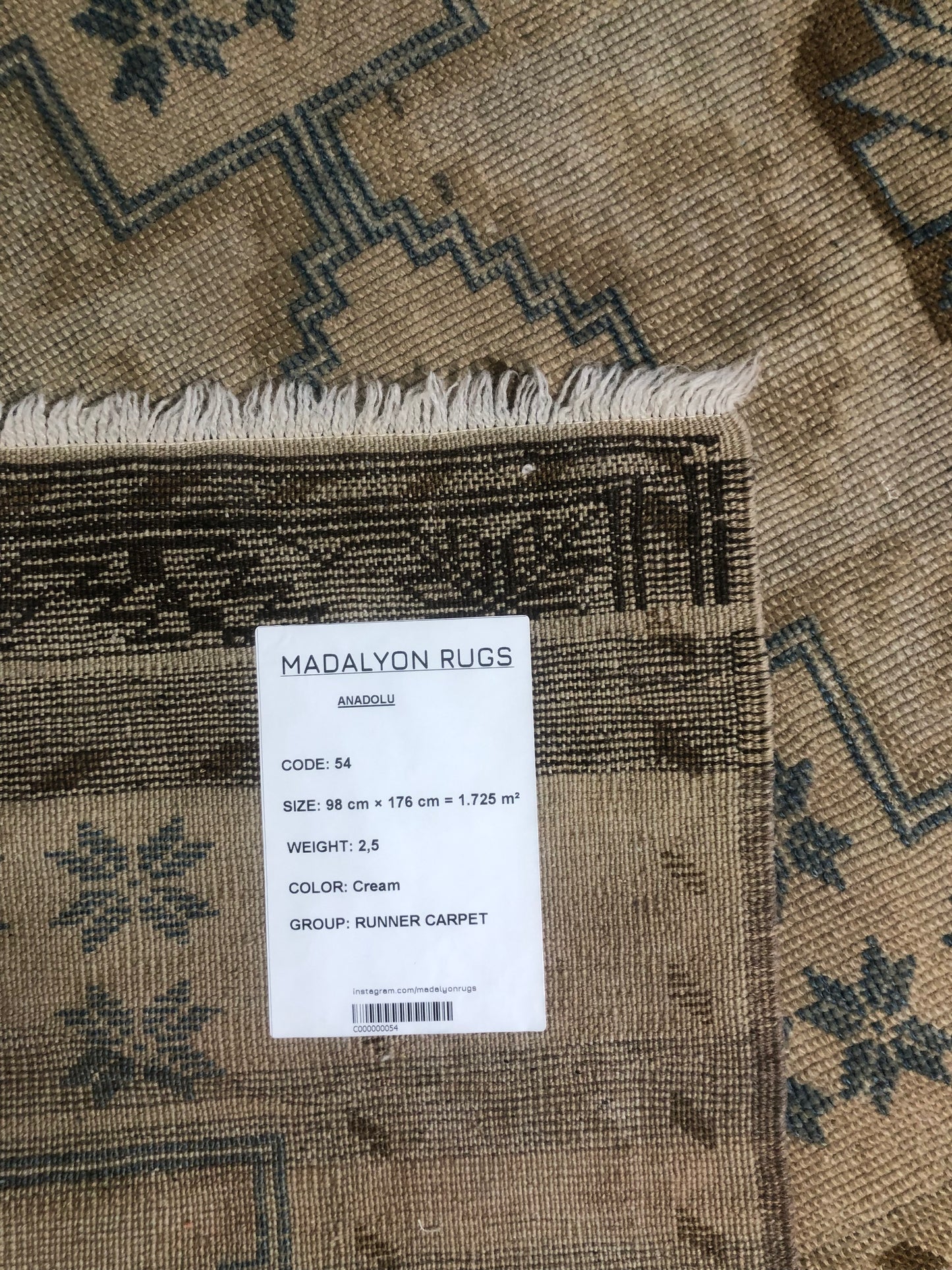 3.2x5.8 ft 🧵 Cream Anatolian Runner Rug | Handwoven Wool Hallway Carpet