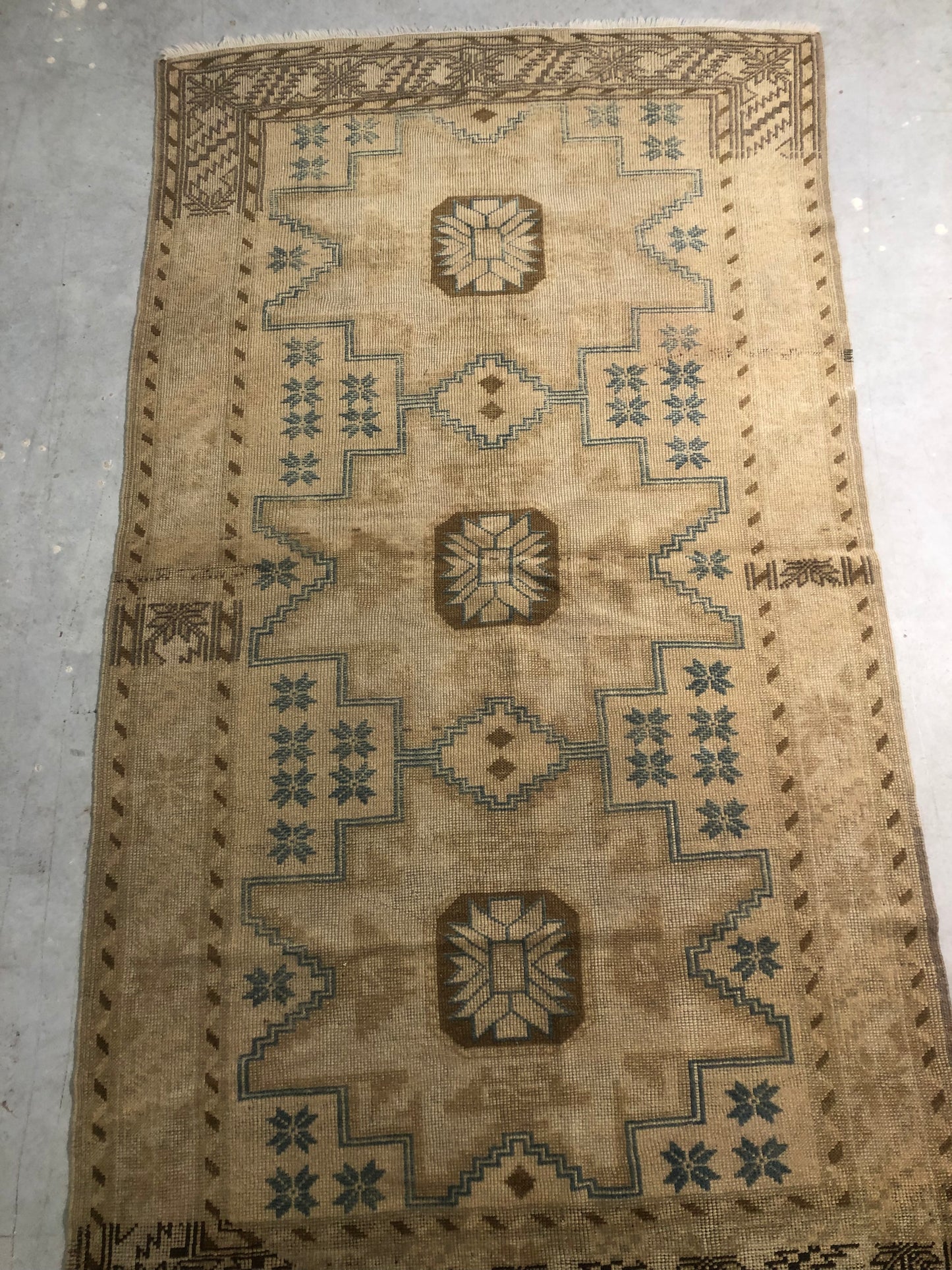 3.2x5.8 ft 🧵 Cream Anatolian Runner Rug | Handwoven Wool Hallway Carpet