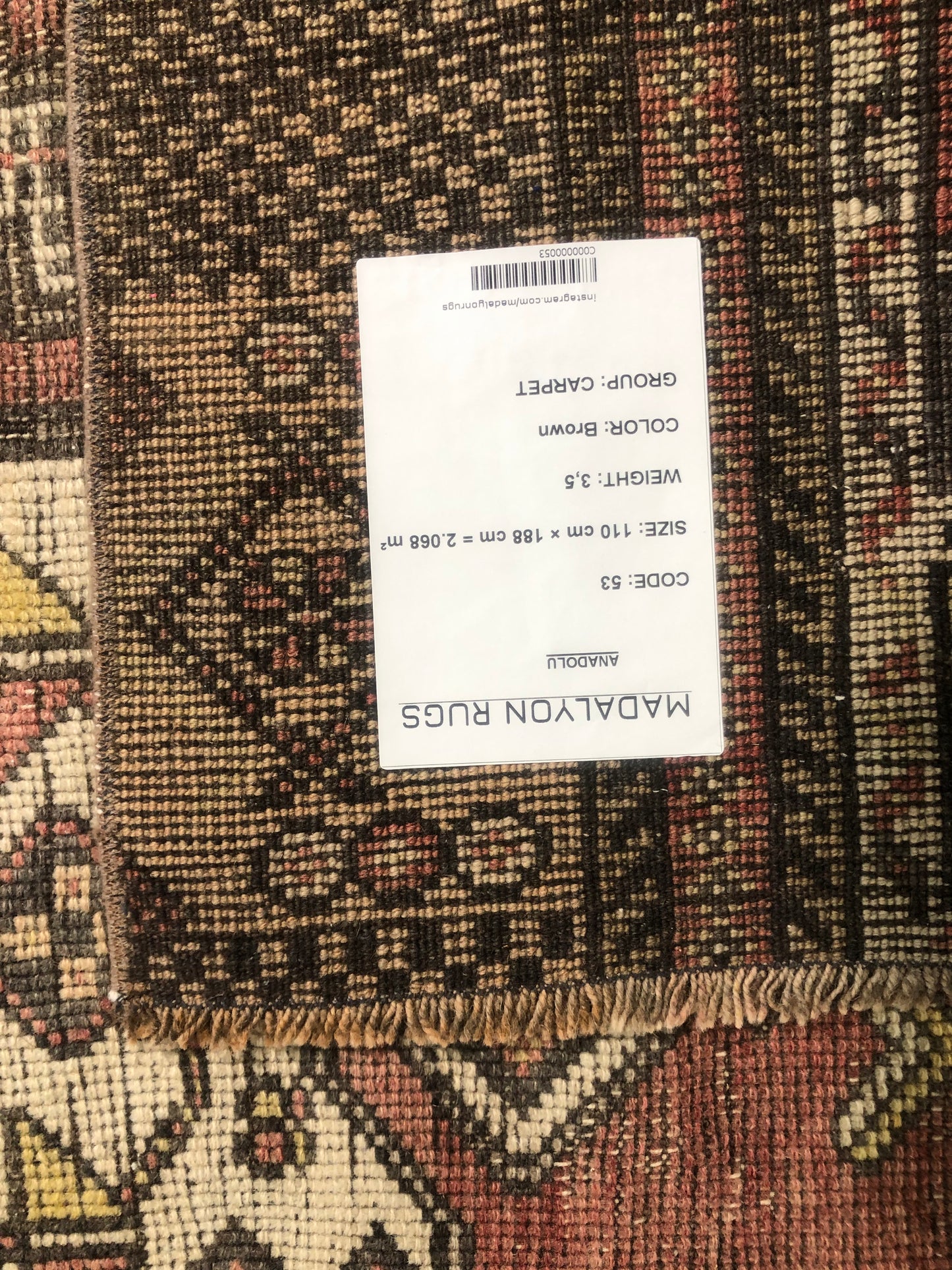 3.6x6.2 ft 🧵 Brown Anatolian Rug | Handwoven Wool Carpet