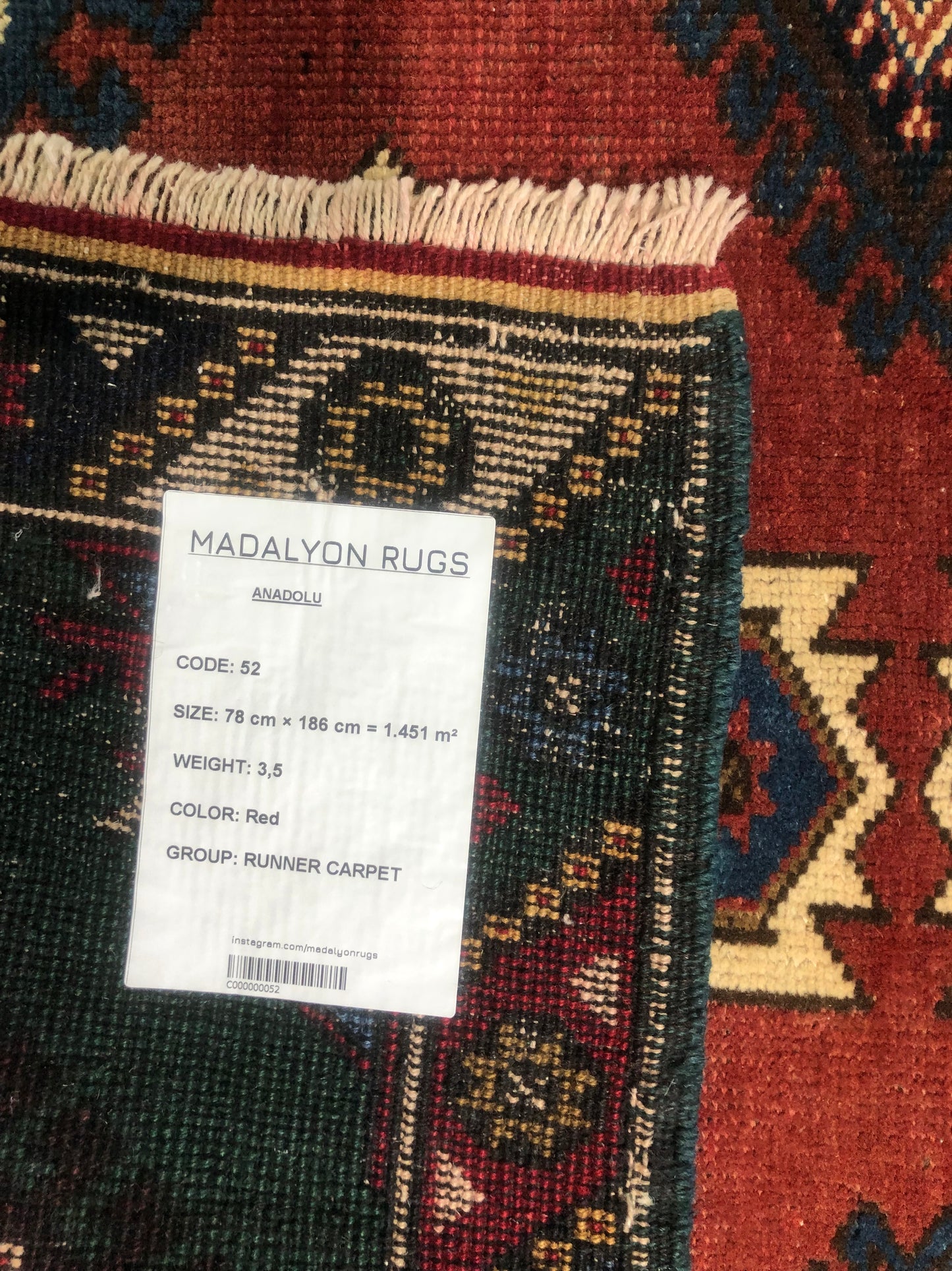 2.6x6.1 ft 🧵 Red Anatolian Runner Rug | Handwoven Wool Hallway Carpet