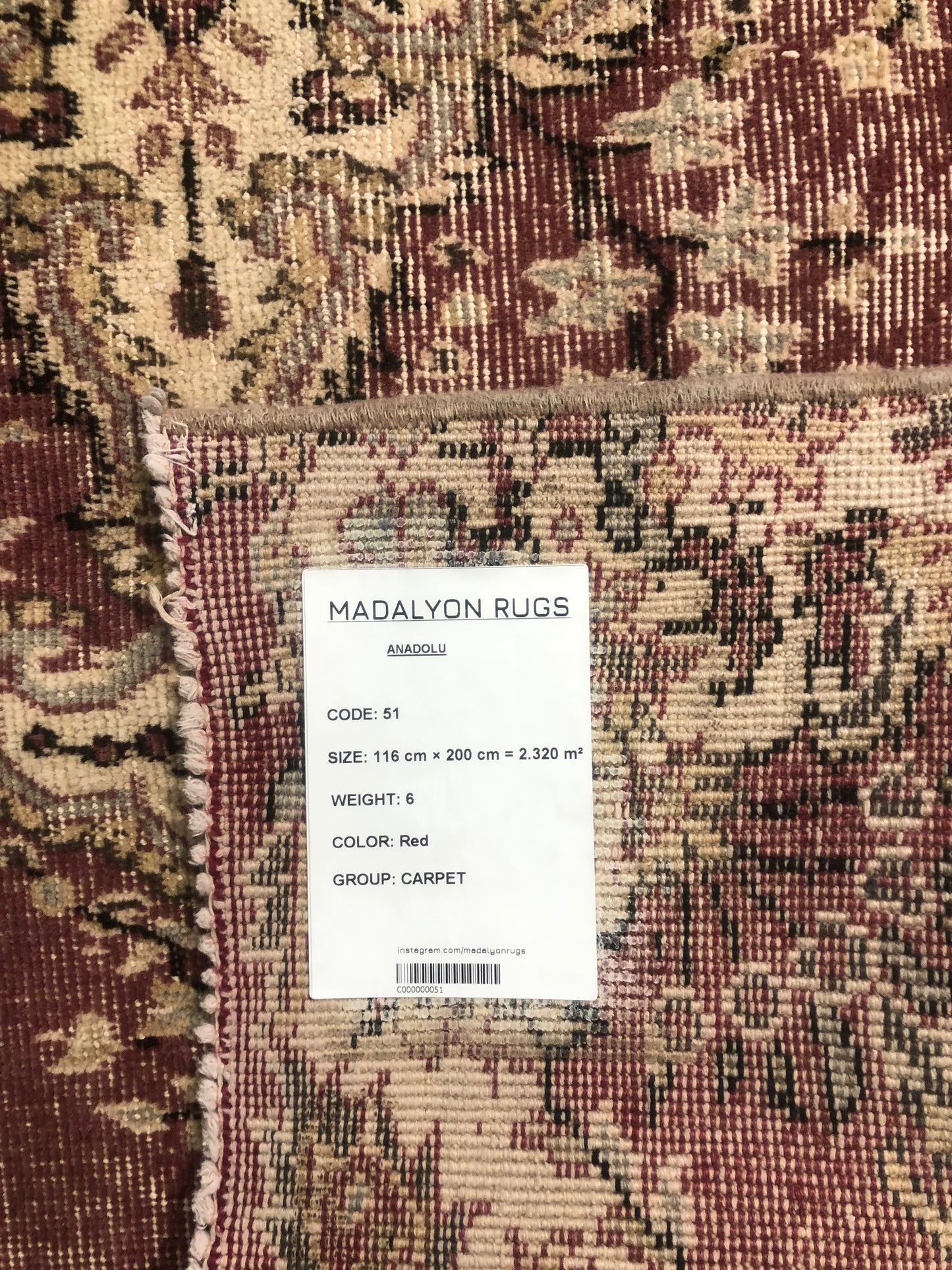 3.8x6.6 ft 🧵 Red Anatolian Rug | Handwoven Wool Carpet