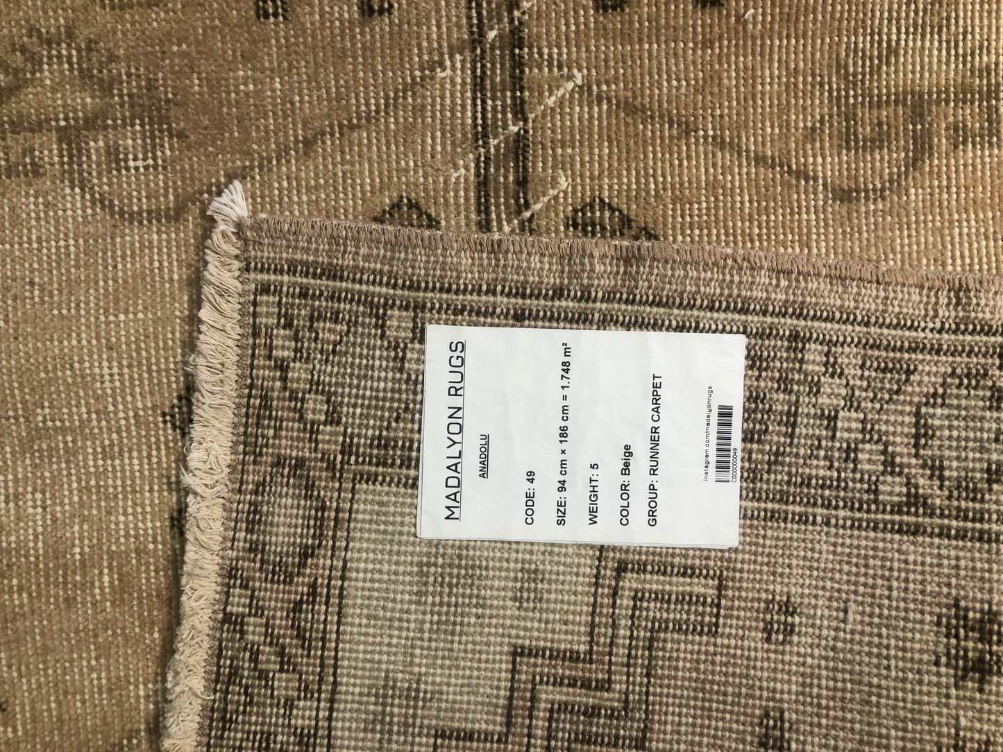 3.1x6.1 ft 🧶 Beige Anatolian Runner Rug | Handwoven Wool Hallway Carpet