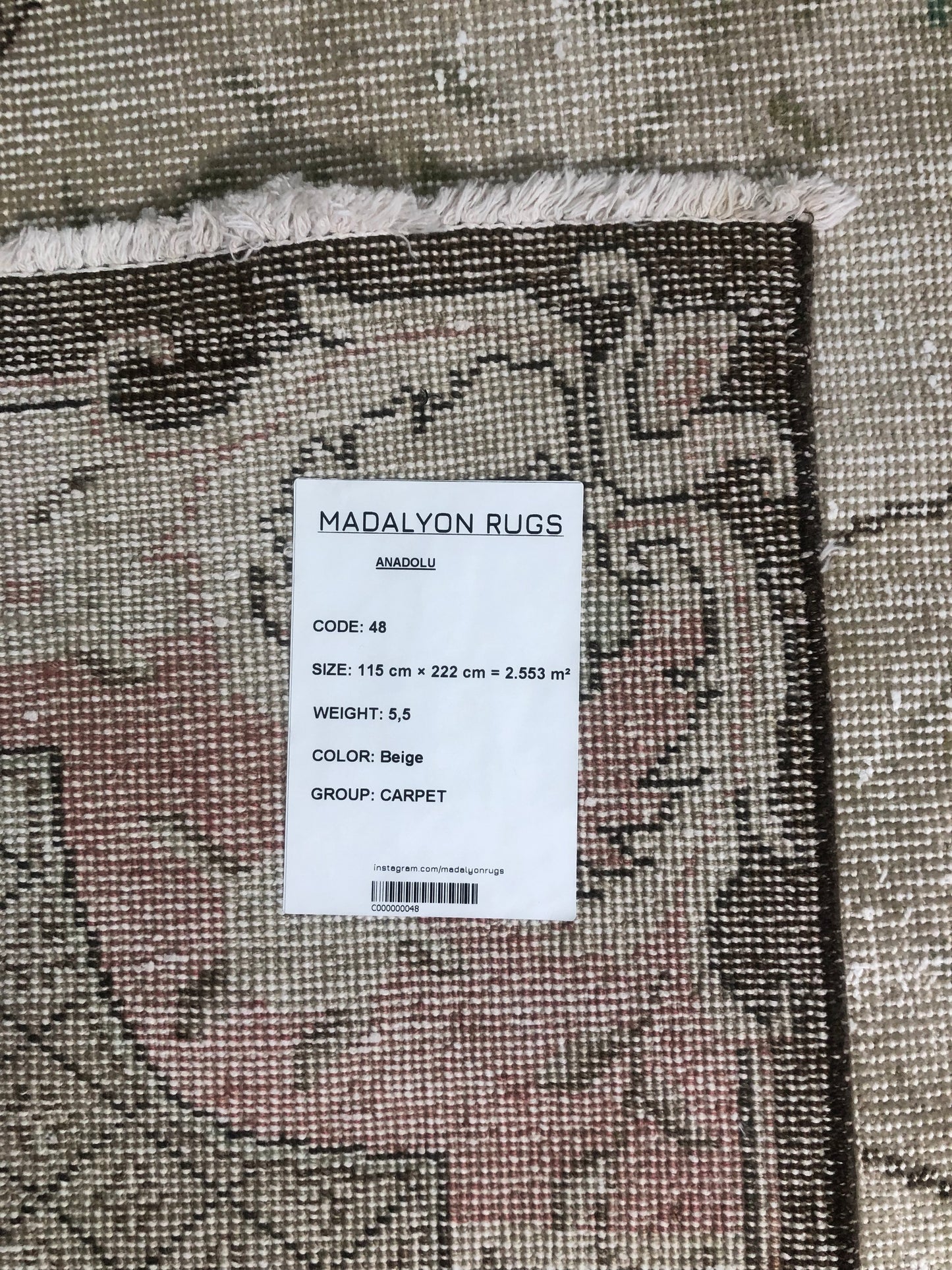 3.8x7.3 ft 🧶 Beige Anatolian Rug | Handwoven Wool Carpet
