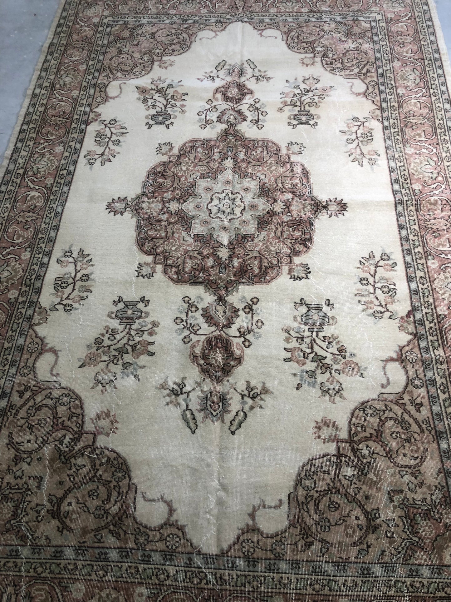 6.7x9.9 ft 🧶 Beige Anatolian Rug | Handwoven Wool Carpet