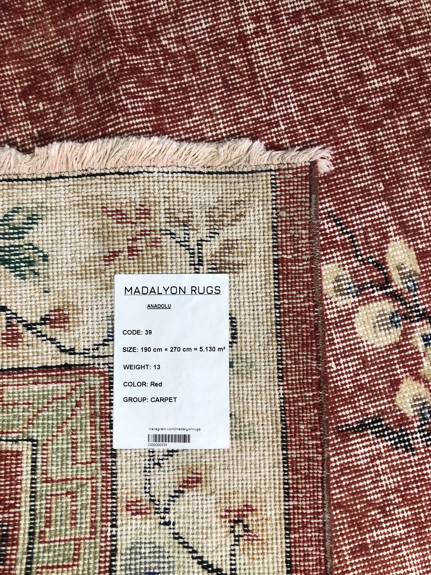 190x270 cm (6.2x8.9 ft) ๐งถ Red Anatolian Handwoven Wool Rug | Traditional Turkish Carpet