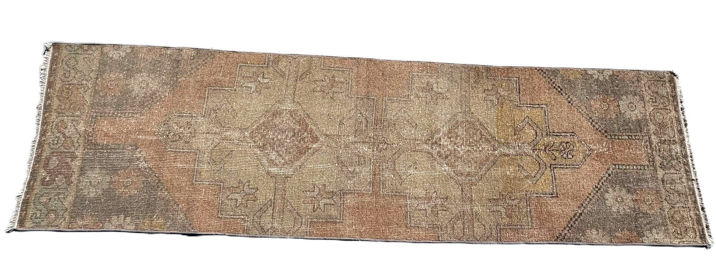 73x261 cm (2.4x8.6 ft) Anatolian Runner Rug – Handwoven Beige Wool Carpet
