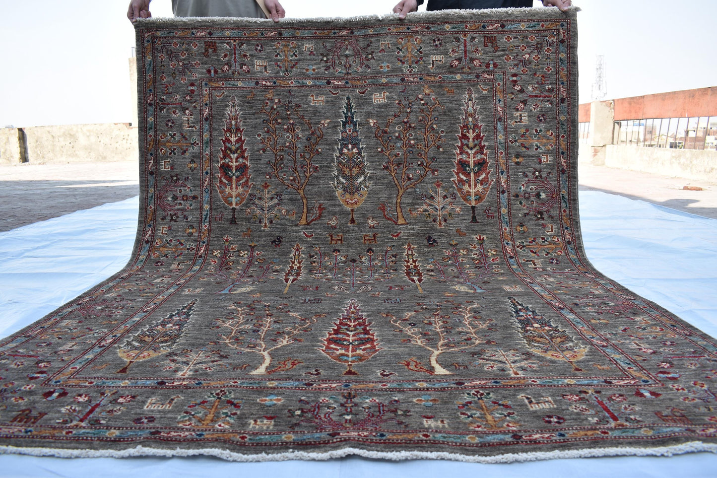 5x7 Gray Sultani Unique Handmade Afghan Oriental Wool Rug, Turkmen Area Rug, Wool Rug, Hand Knotted Rug, Living Room Rug, Bedroom Rug