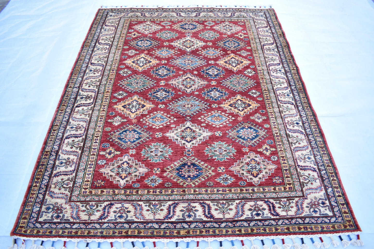 5x7 Red Kazak Oriental Rug – Wool Rug – Handmade Soft wool Rug - Hand Knotted Modern Décor Rug - Living Room Rug – Bedroom Rug