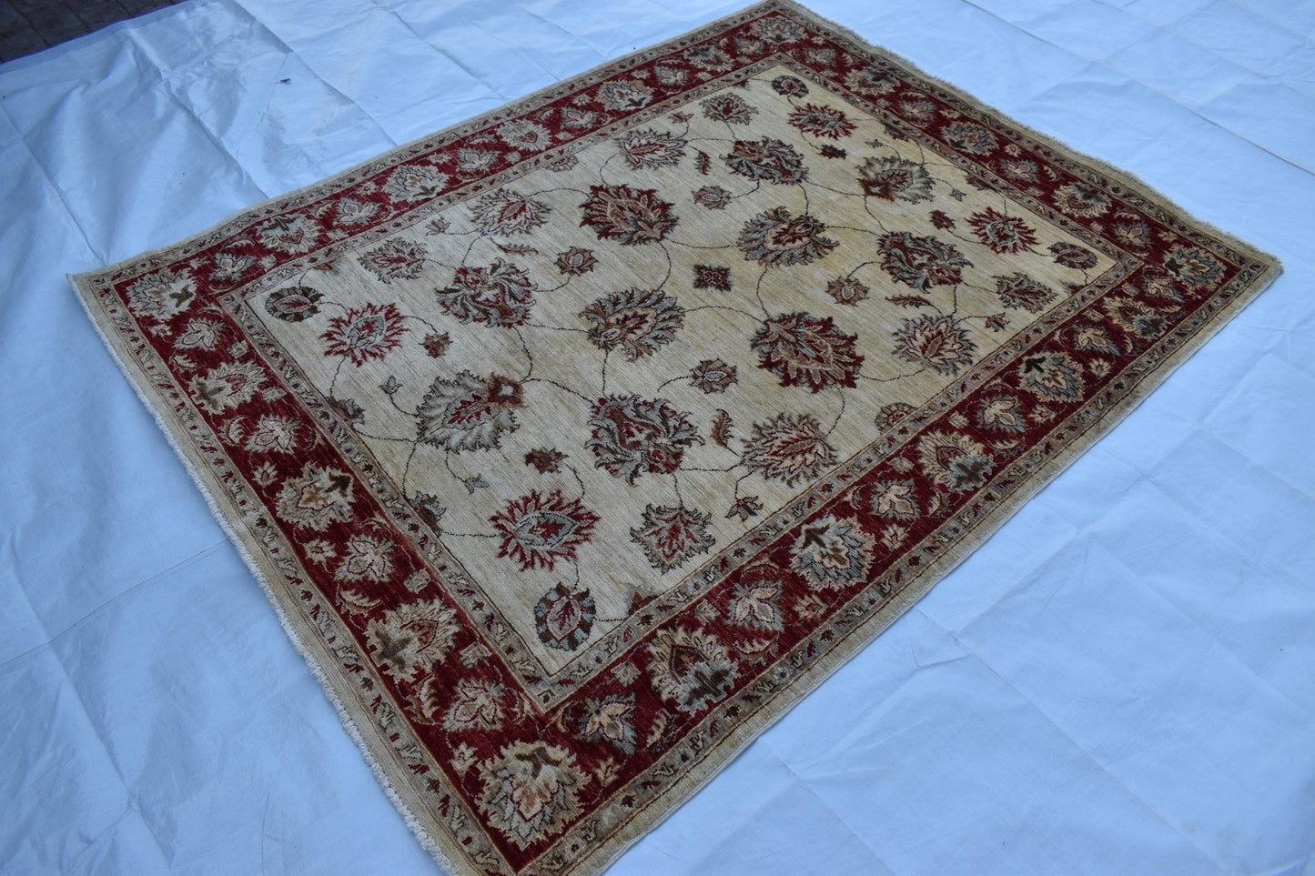 5x7 Zigler Oriental Hand Knotted Wool Rug, Handmade Wool Rug, Turkmen Area Rug, Natural Veg Dye Sheep Wool Rug, Bedroom Rug, Living Room Rug