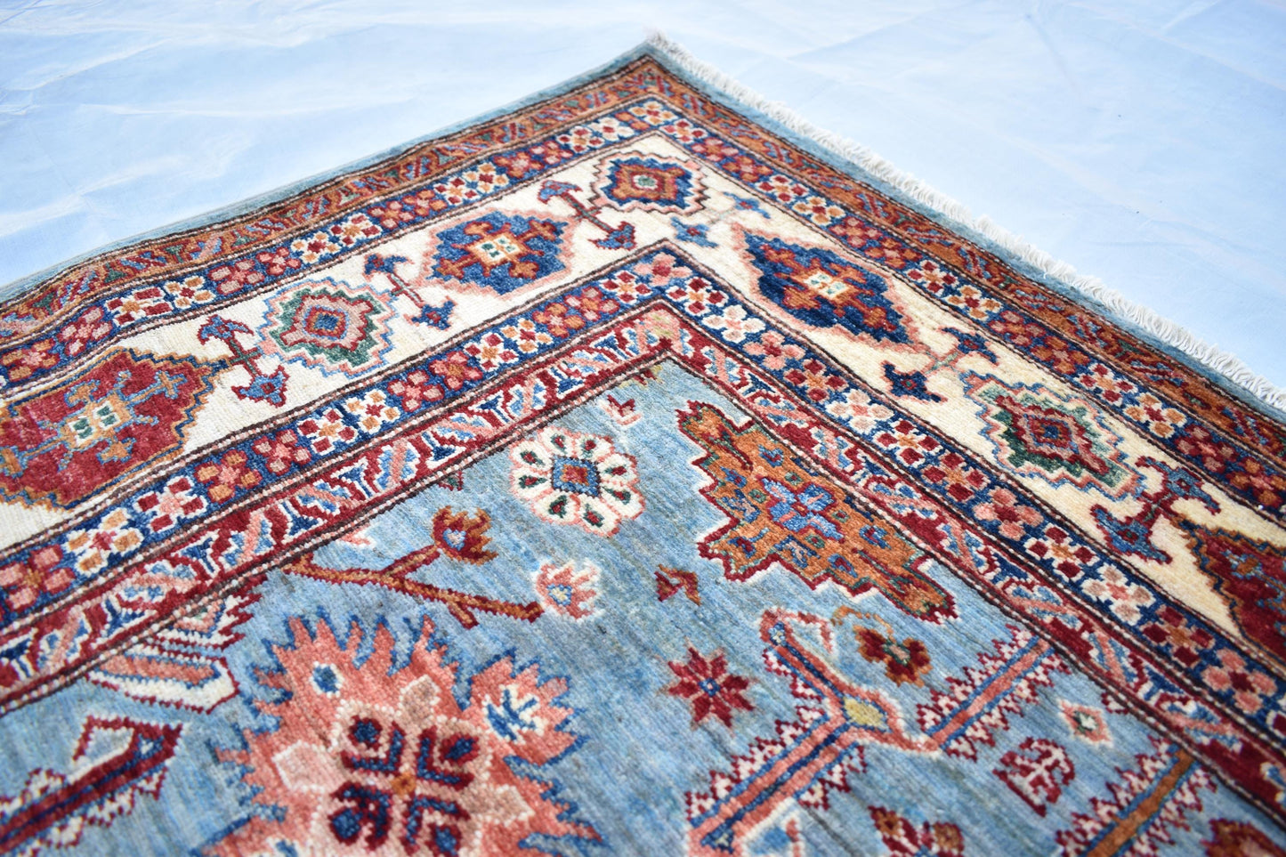 6x8 Gray w/ White Borders Sweater Oriental Rug– Wool Rug – Handmade Soft wool Rug- Hand Knotted Modern Décor Rug- Living Room Rug– Bedroom Rug