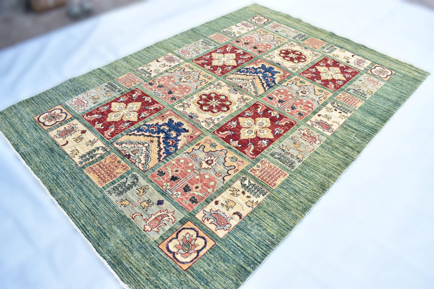 6x9 Mirror (Four Season) Turkmen Hand Knotted Wool Rug, Afghan Chobi Rug, Unique Design Top Quality Rug For Dinning Room And Living Room
