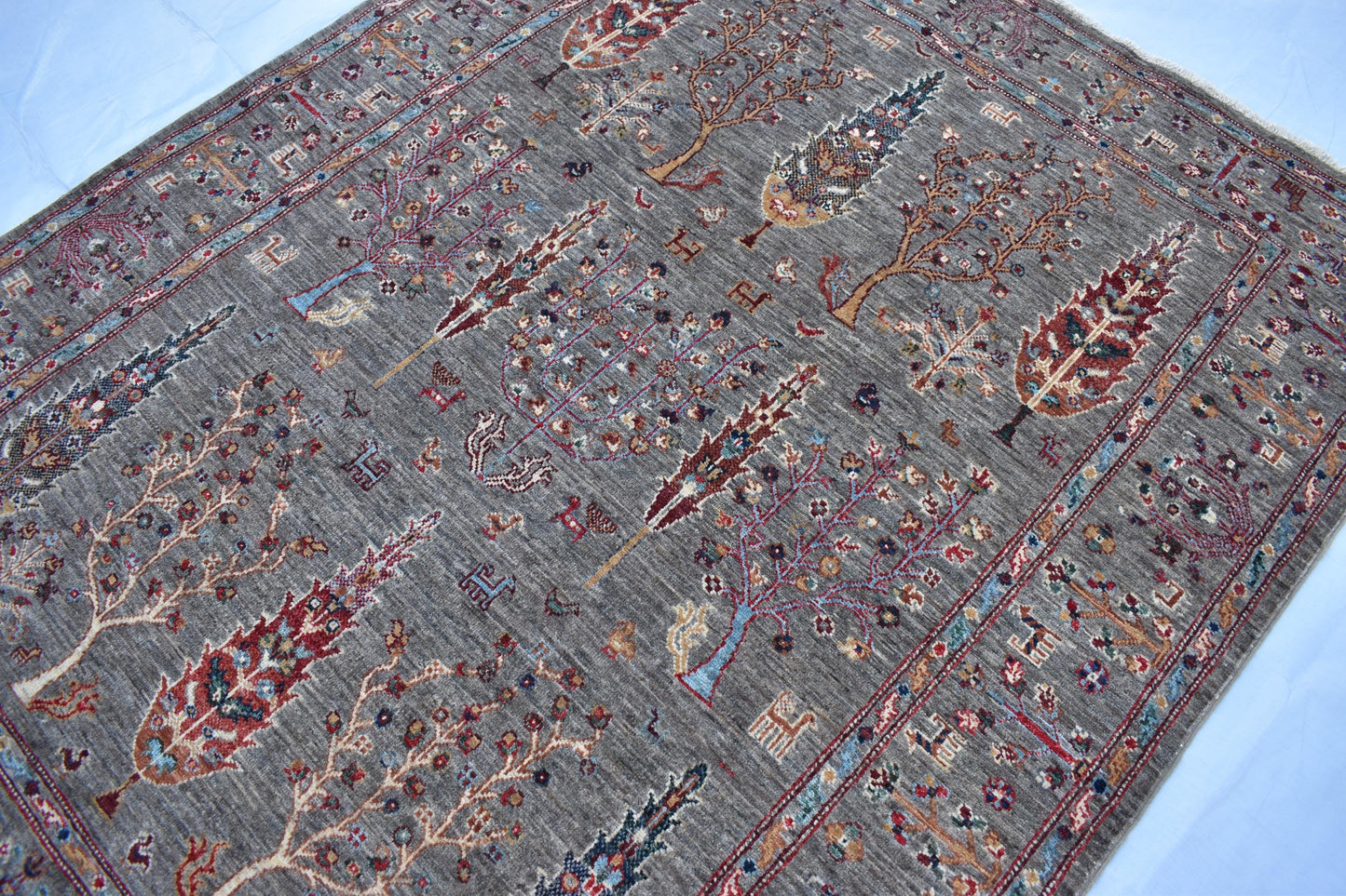 5x7 Gray Sultani Unique Handmade Afghan Oriental Wool Rug, Turkmen Area Rug, Wool Rug, Hand Knotted Rug, Living Room Rug, Bedroom Rug