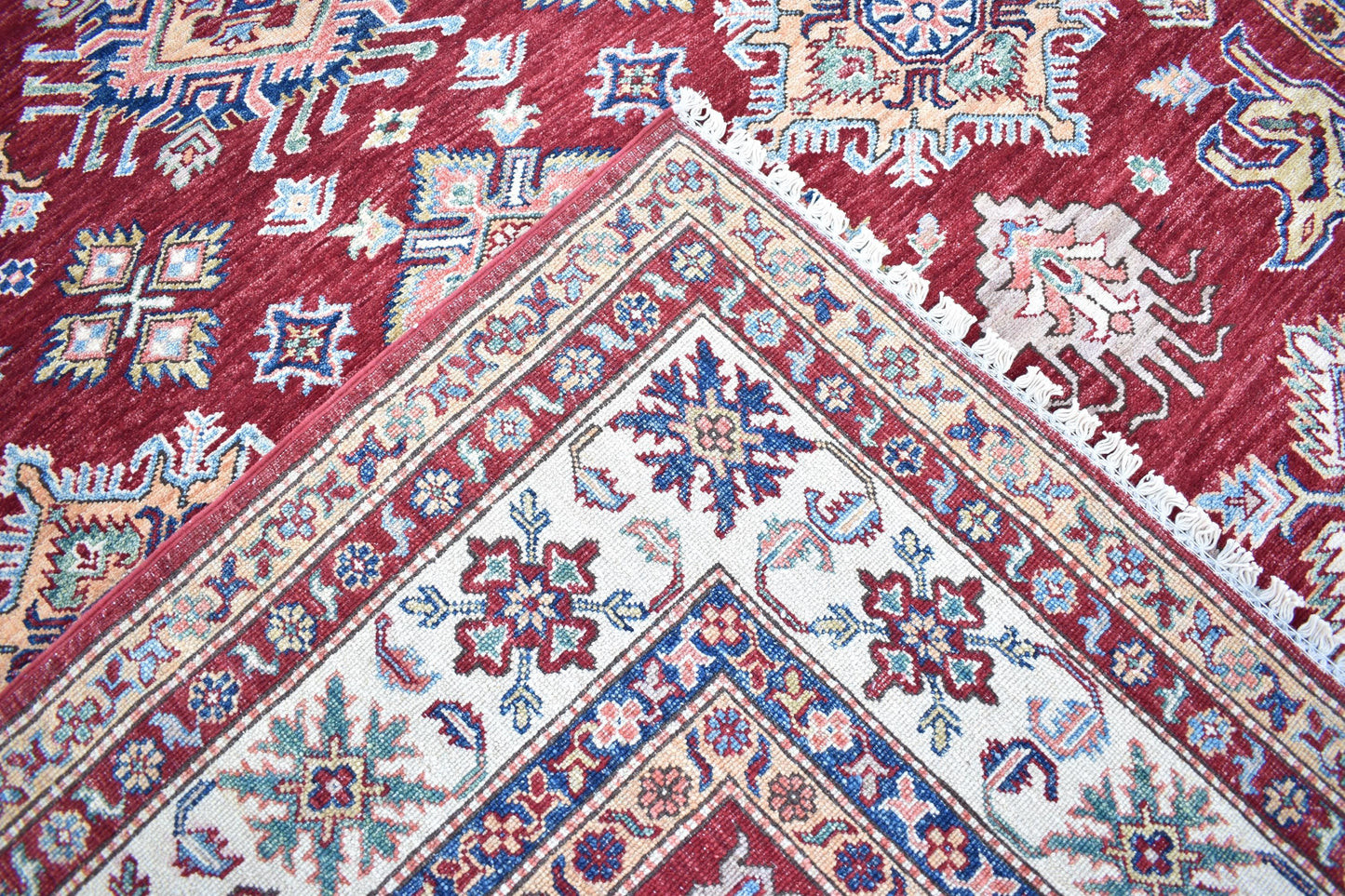 7x10 Red Kazak Oriental Afghan Rug, Handmade Pure Wool Rug - Hand Knotted Modern Décor Rug - Living Room Rug – Bedroom Rug