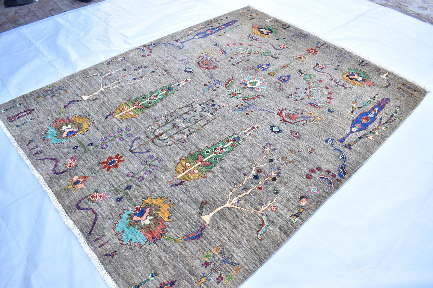 6x8 Gray Sultani Handmade Unique Wool Rug, Pure Wool Rug, Turkmen Hand Knotted Rug, Décor Rug Soft Rug Best For Living Room, Dinning Room