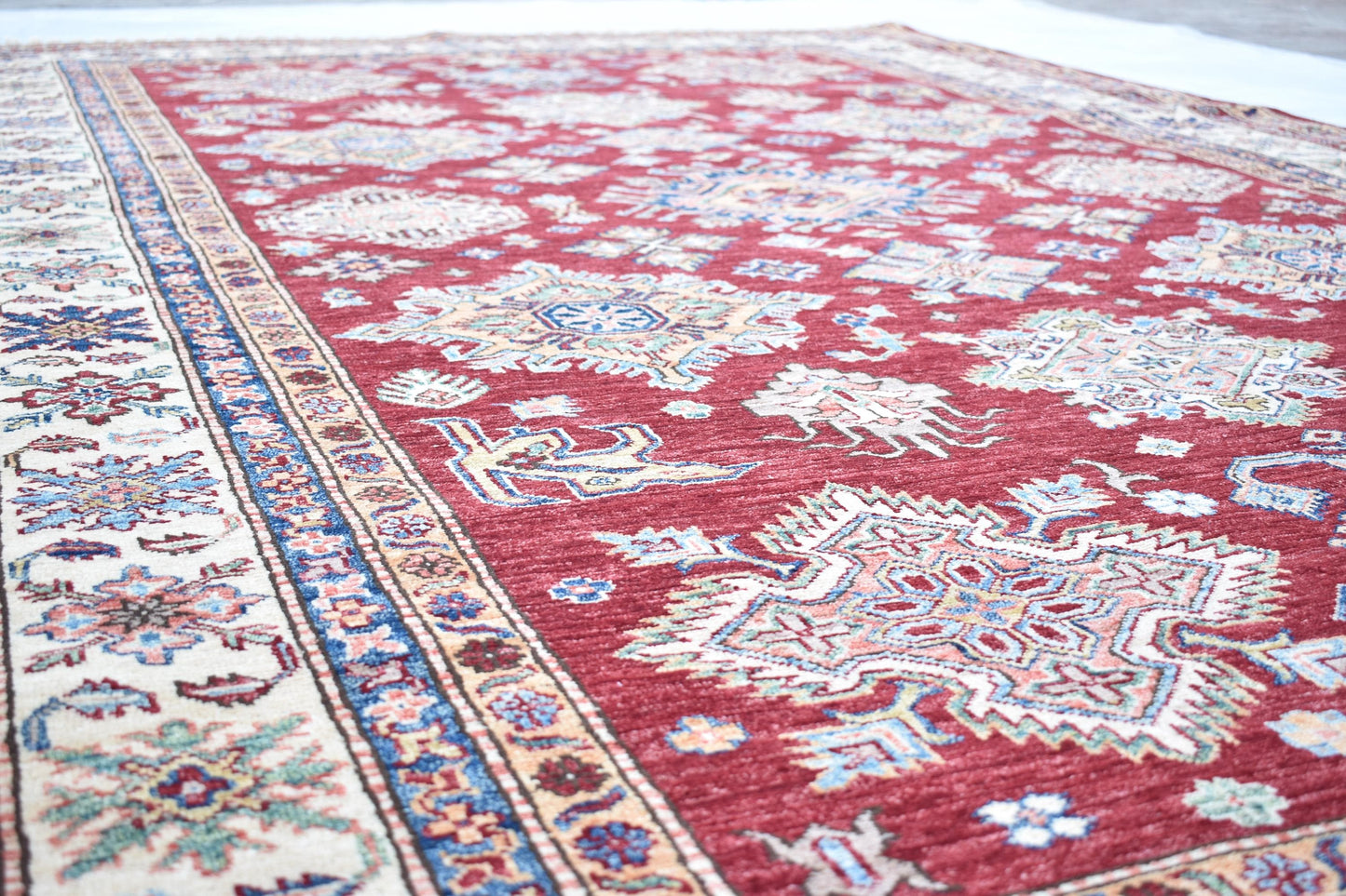 7x10 Red Kazak Oriental Afghan Rug, Handmade Pure Wool Rug - Hand Knotted Modern Décor Rug - Living Room Rug – Bedroom Rug