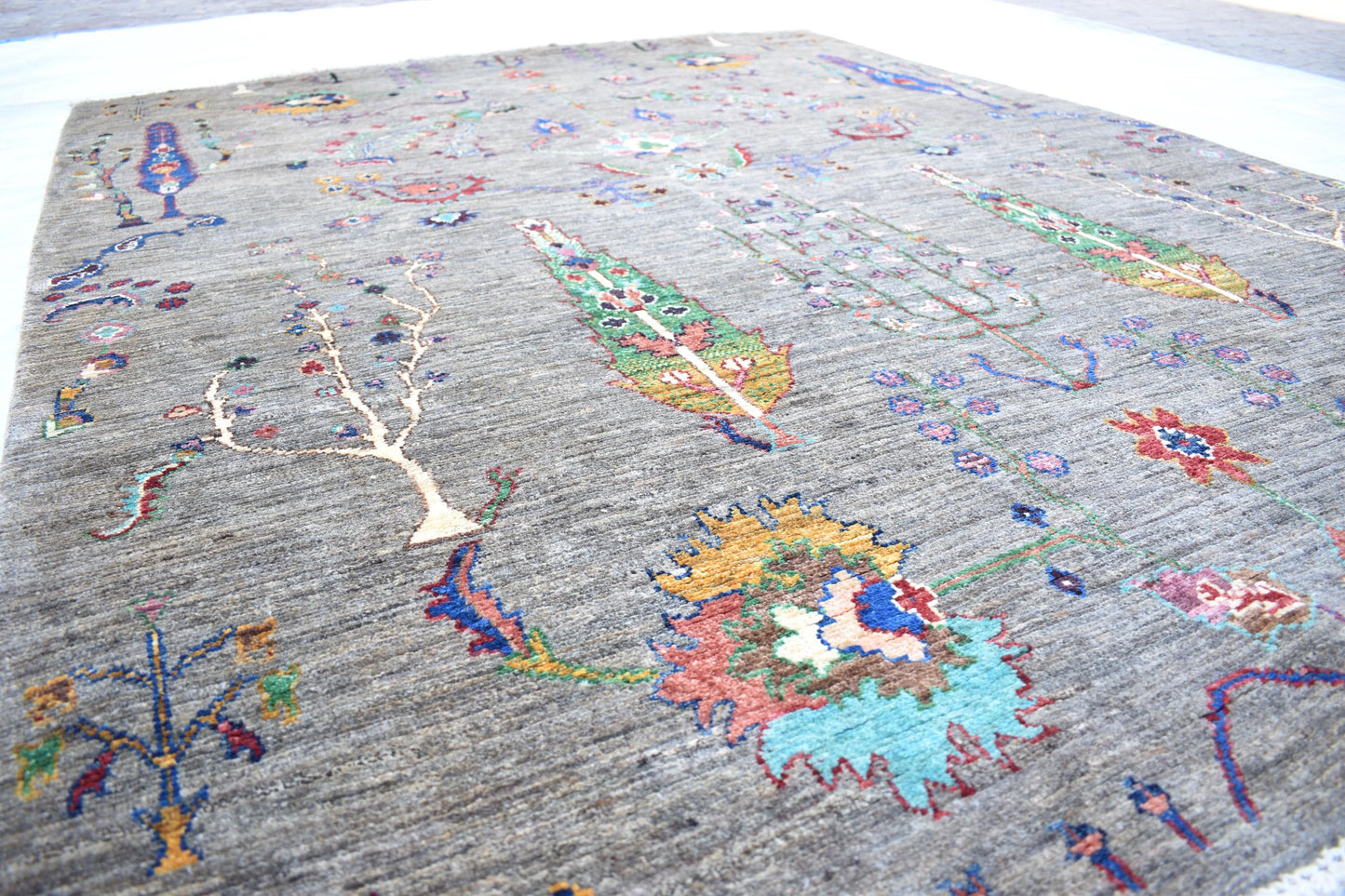 6x8 Gray Sultani Handmade Unique Wool Rug, Pure Wool Rug, Turkmen Hand Knotted Rug, Décor Rug Soft Rug Best For Living Room, Dinning Room