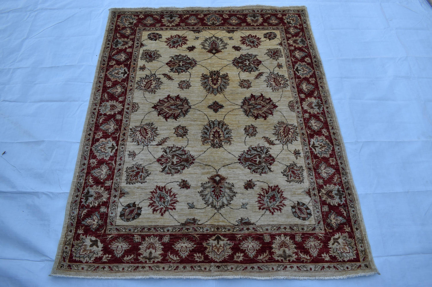 5x7 Zigler Oriental Hand Knotted Wool Rug, Handmade Wool Rug, Turkmen Area Rug, Natural Veg Dye Sheep Wool Rug, Bedroom Rug, Living Room Rug
