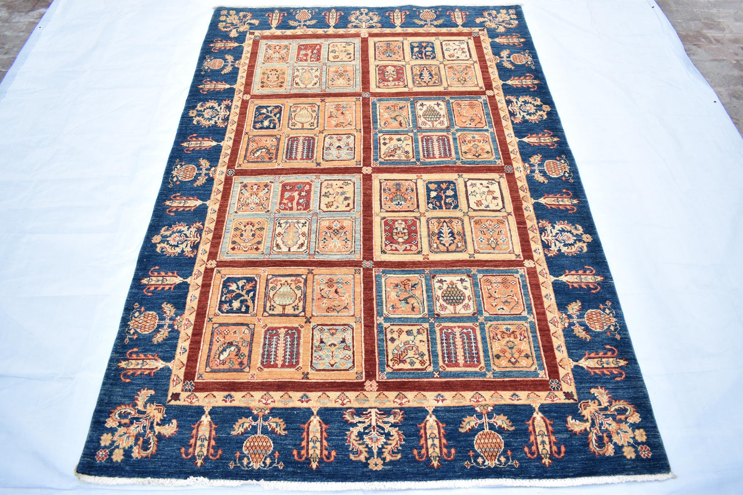6x9 Blue Bakhtyari ( Four Season) Handmade Unique Wool Rug, Afghan Rug, Decor Rug, Soft Rug, Living Room Rug, Bedroom Rug, Size 5'5” x 8'2