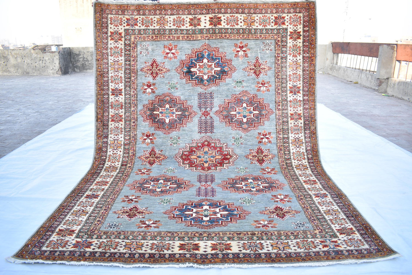 6x8 Gray Kazak Afghan Oriental Rug, Hand Knotted, Modern Area Rug, Wool Rug, Décor Rug, Living Room Rug – Bedroom Rug