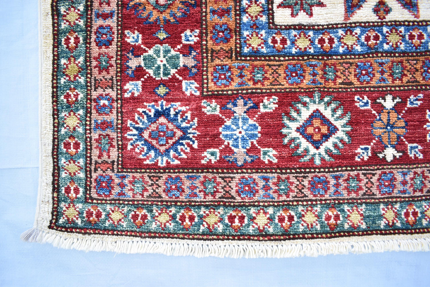 5x7 White Kazak Oriental Rug, Hand Knotted Modern Area Rug, Wool Rug, Décor Rug, Living Room Rug – Bedroom Rug