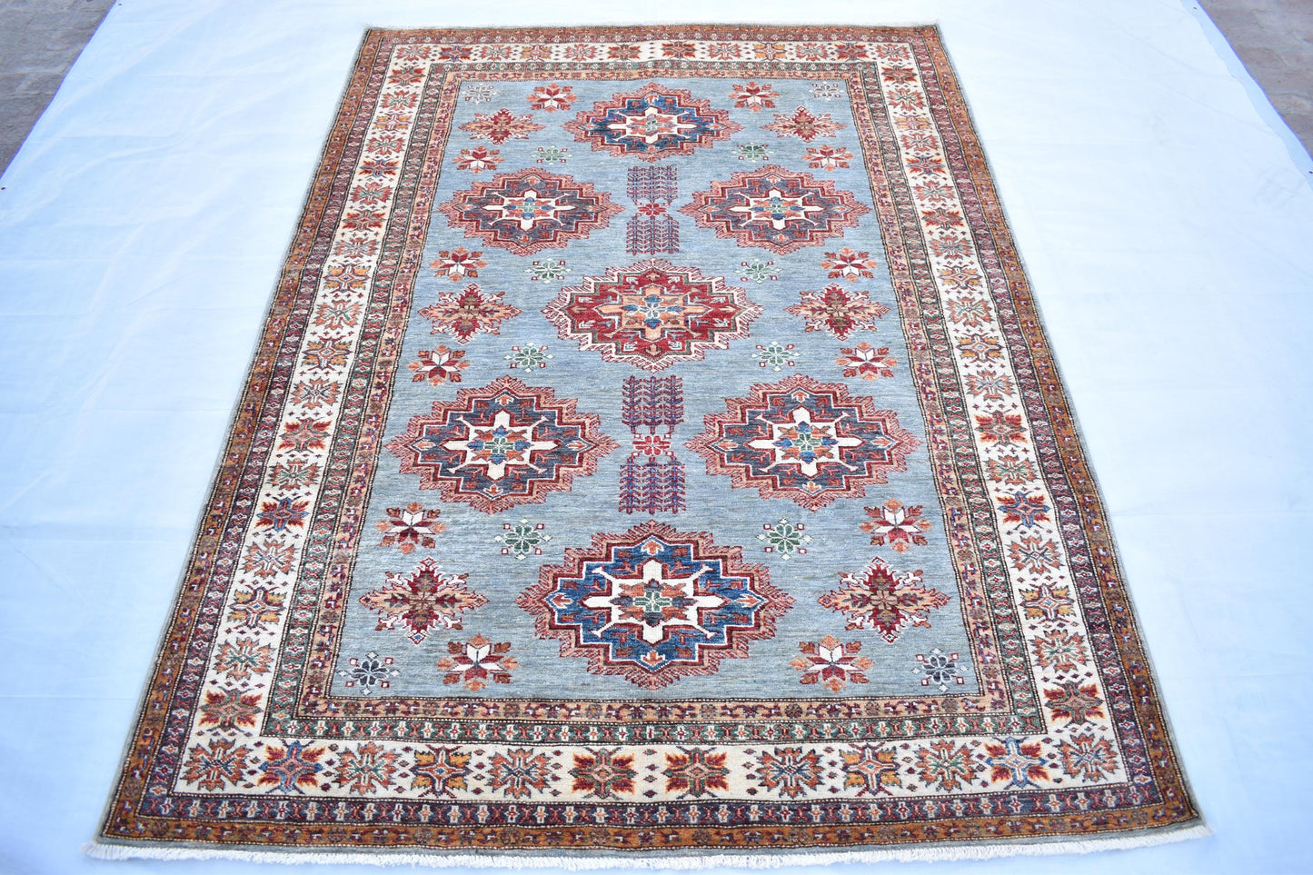 6x8 Gray Kazak Afghan Oriental Rug, Hand Knotted, Modern Area Rug, Wool Rug, Décor Rug, Living Room Rug – Bedroom Rug