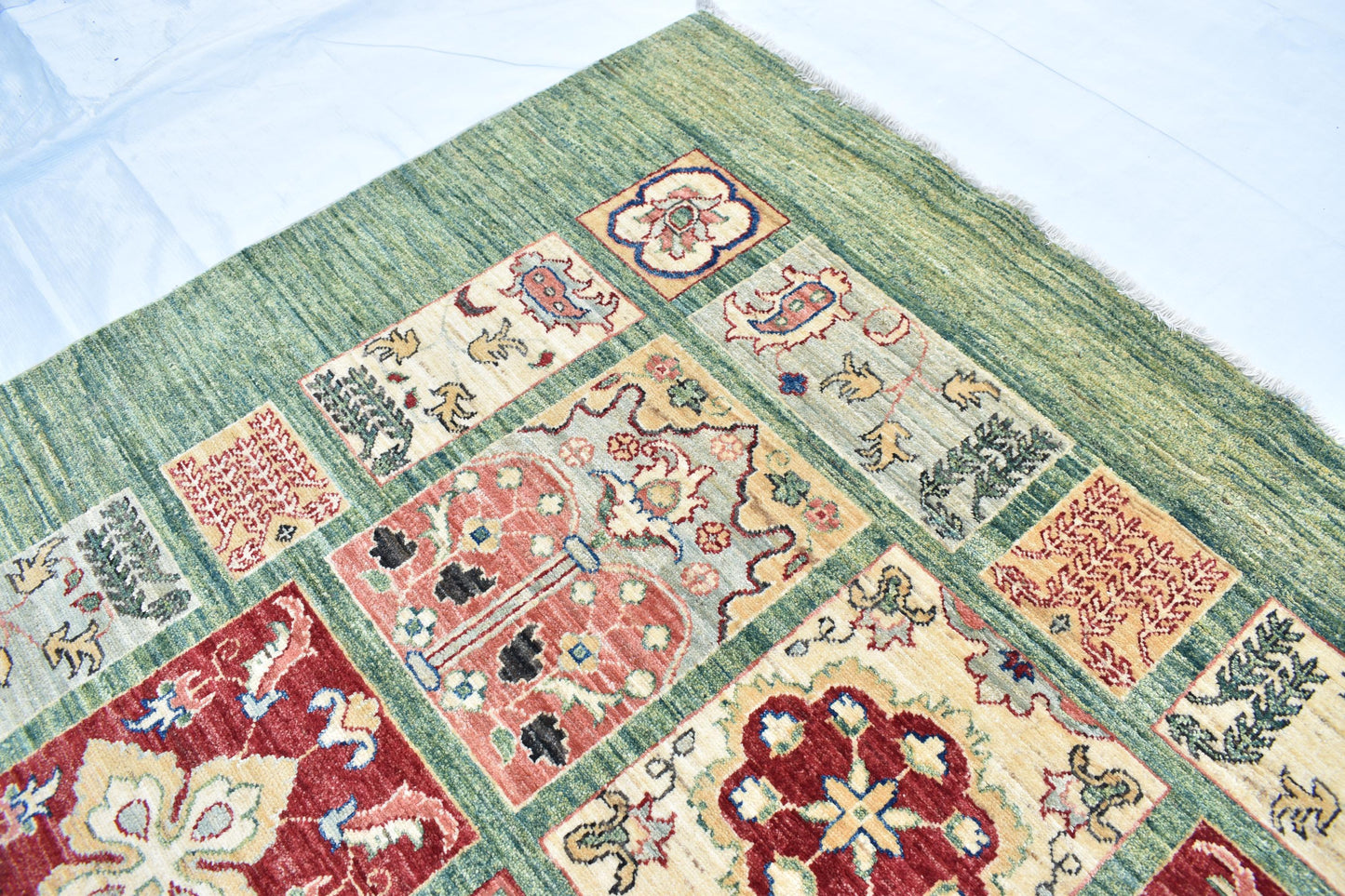 6x9 Mirror (Four Season) Turkmen Hand Knotted Wool Rug, Afghan Chobi Rug, Unique Design Top Quality Rug For Dinning Room And Living Room