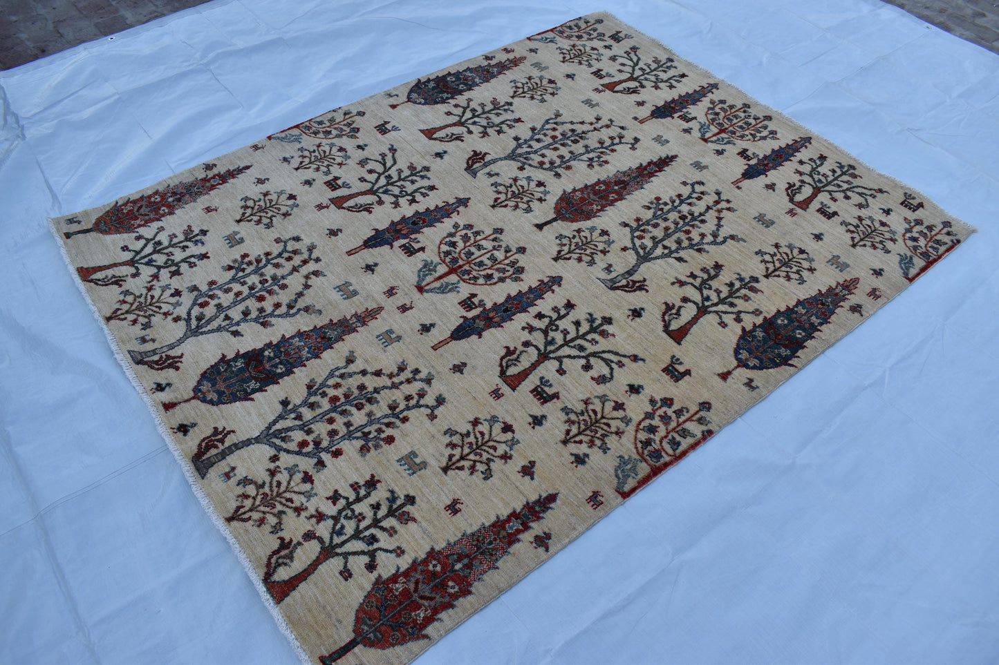 5x7 Darakhti(Tree) Design Unique Hand woven Wool Rug, Turkmen Hand Knotted Rug, Fine Quality Flooring, Decor rug, Living Room Rug