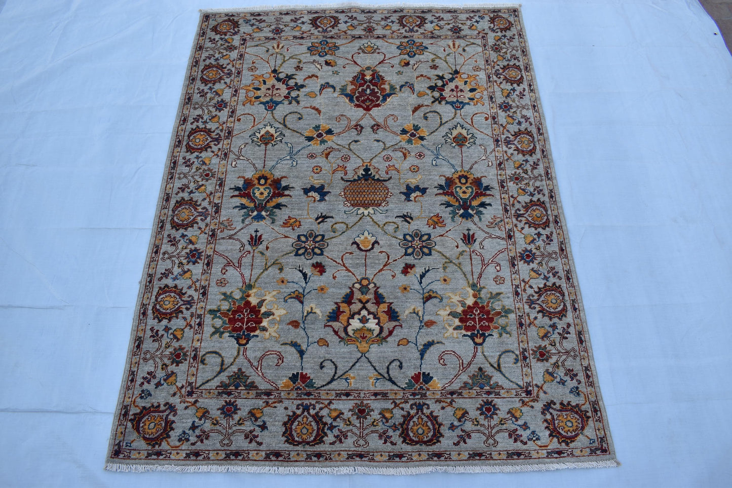 5x7 Gray Sultani Oriental Afghan Rug, Hand Knotted Modern Area Rug, Handmade Soft Wool Rug, Décor Rug, Living Room Rug – Bedroom Rug