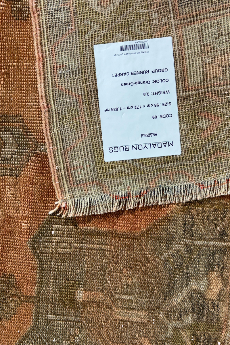 3.1x5.6 ft 🧵 orange Green Anatolian Runner Rug | Handwoven Wool Hallway Carpet