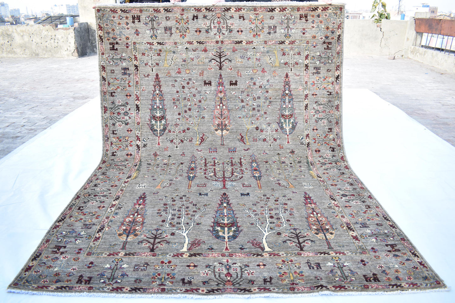 6x8 Gray Sultani Hand Knotted Wool Rug- Unique Handmade Rug, Afghan Decor Rug, Handmade Rug, Pure Wool Rug, Bedroom Rug- Living Room Rug